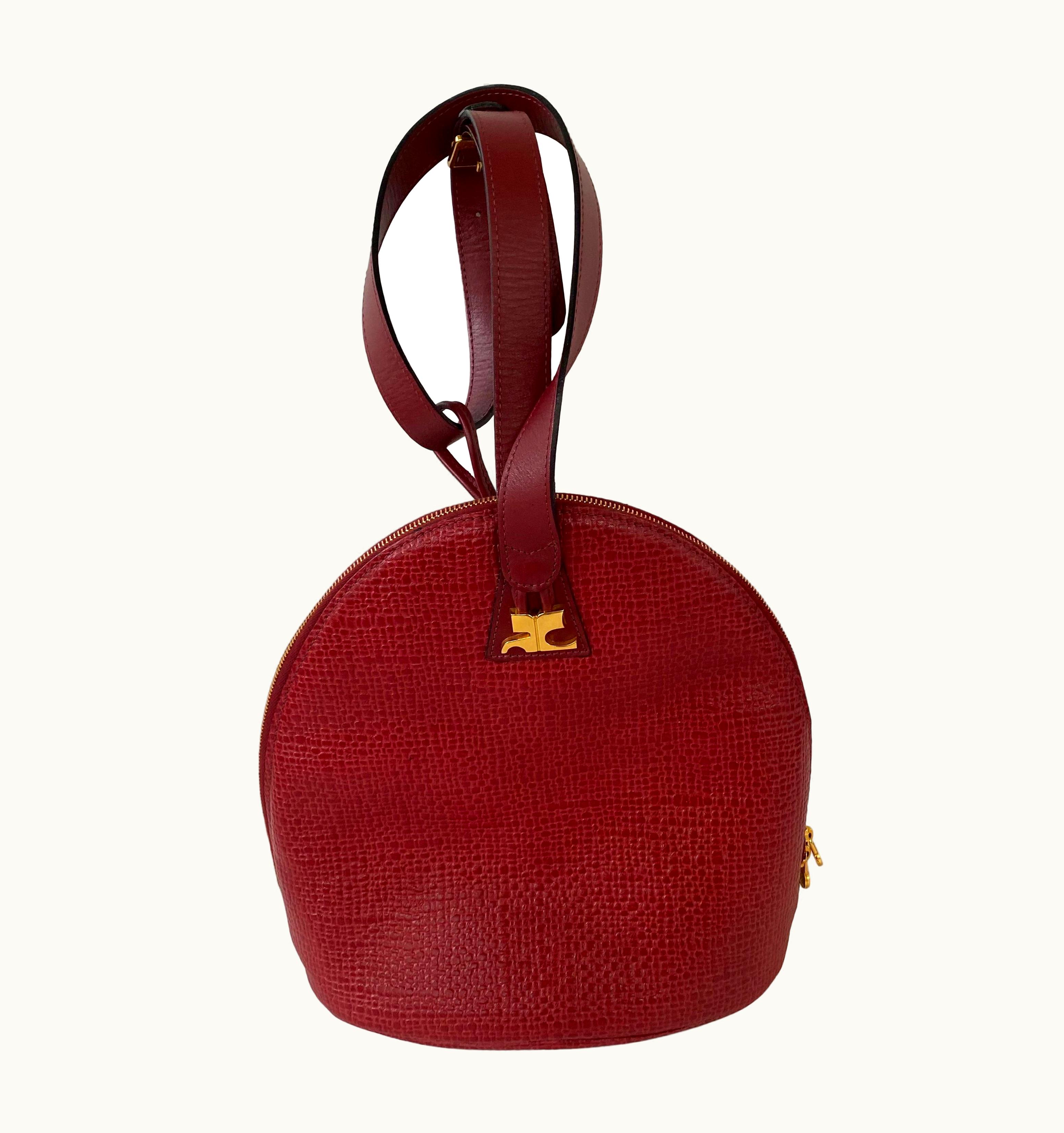 Courrèges Vintage 1990s Embossed Red Leather Bag