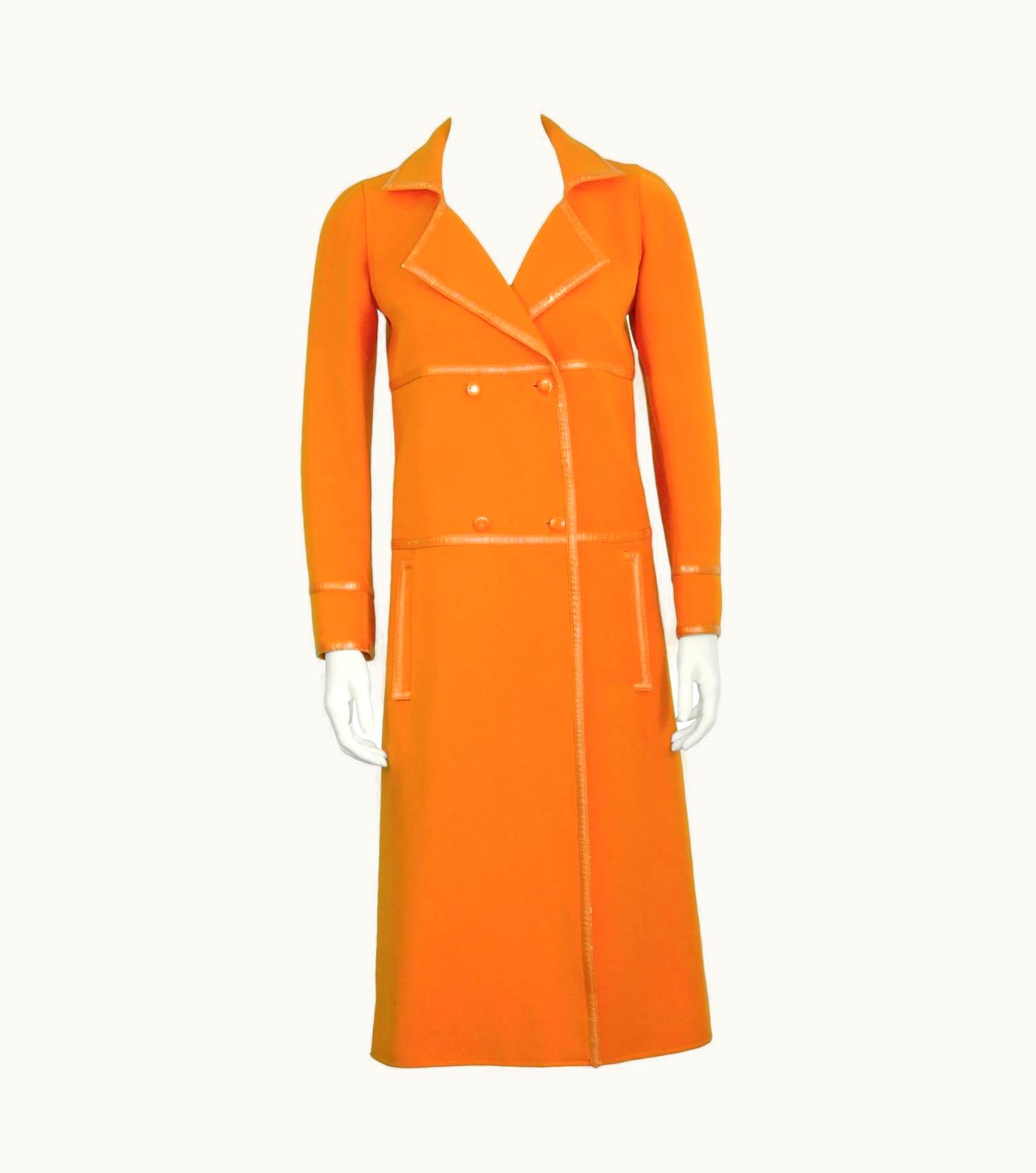 Courrèges 1960' Courrèges Orange Mod Coat With Vinyl Trim