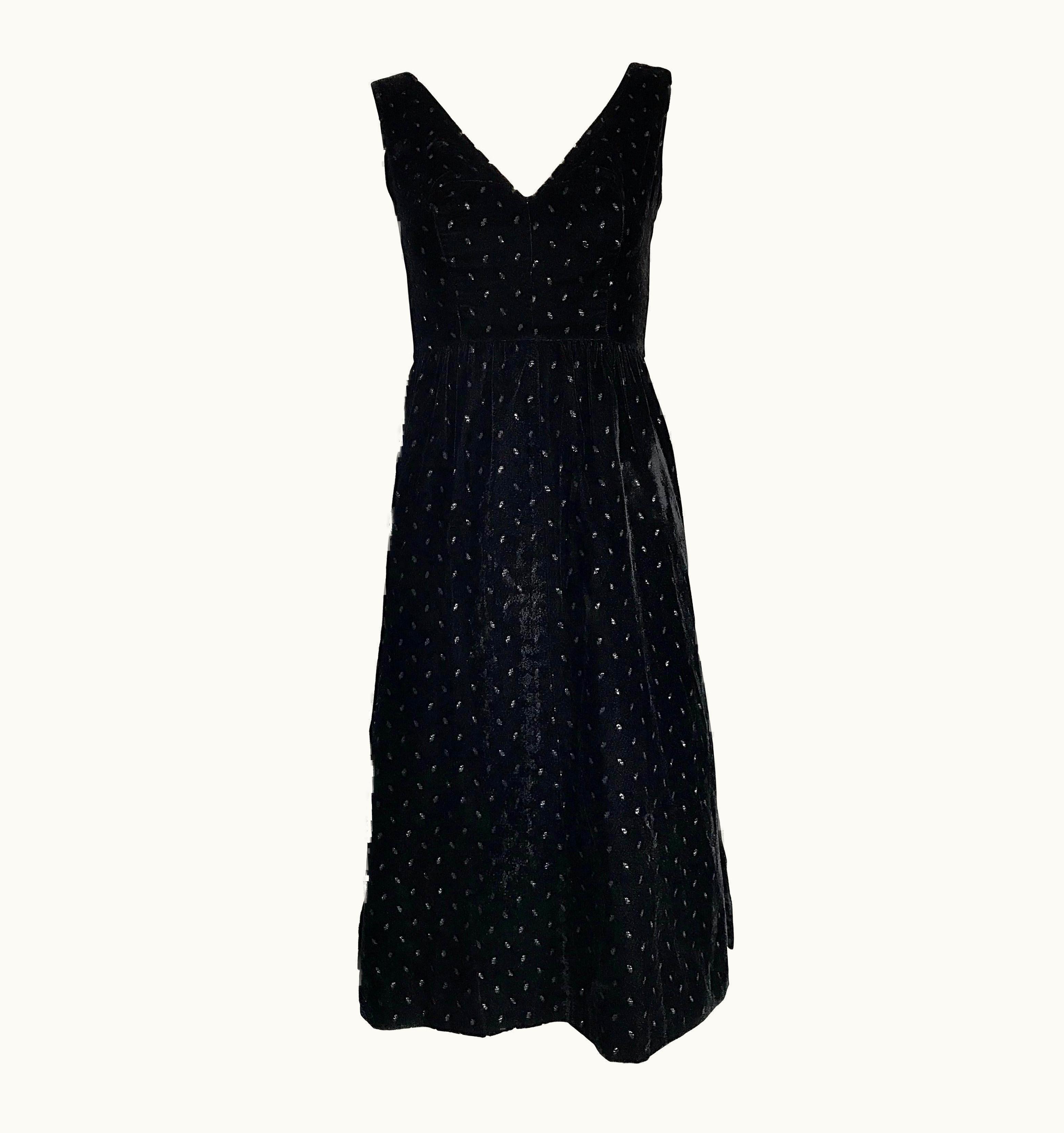 Courrèges 1960s Courrèges Black Velvet Metallic Beautiful Vintage 60s A Line Dress