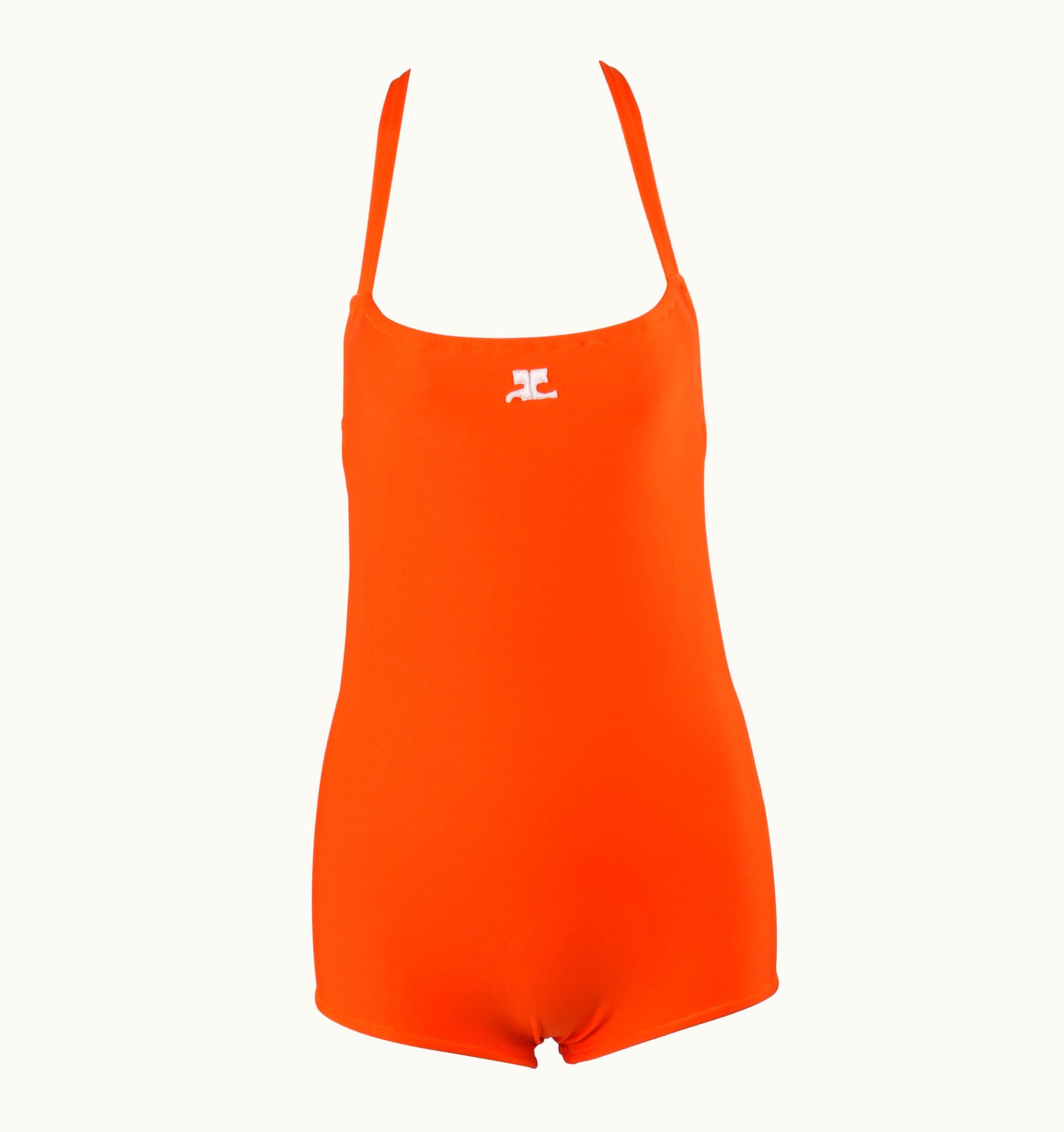 Courrèges Courrèges C.1960' Orange Criss Cross Back One Piece Bathing Swimsuit