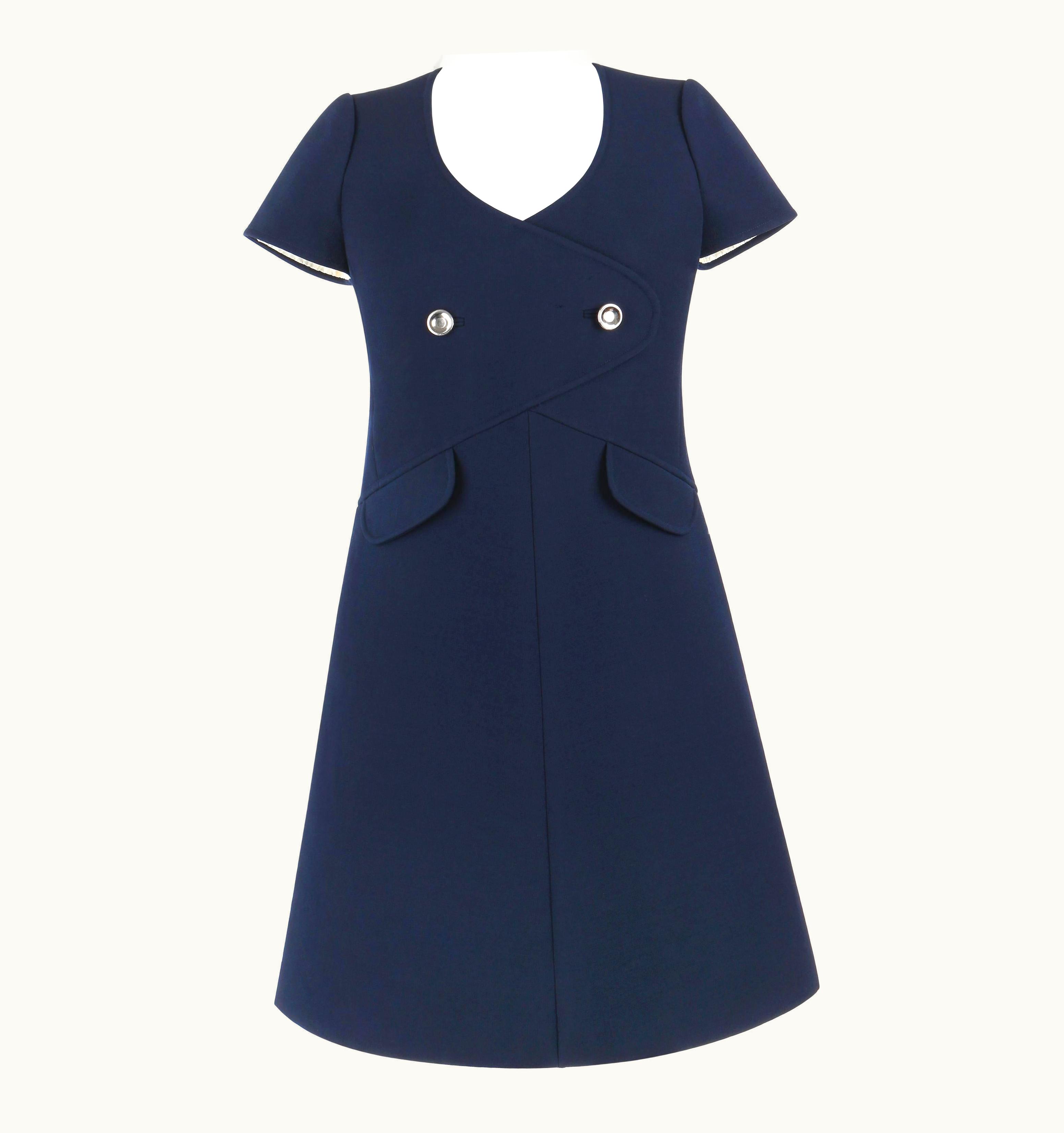 Courrèges Courrèges Paris C.1960' Navy Blue Wool Mod A-Line Dress