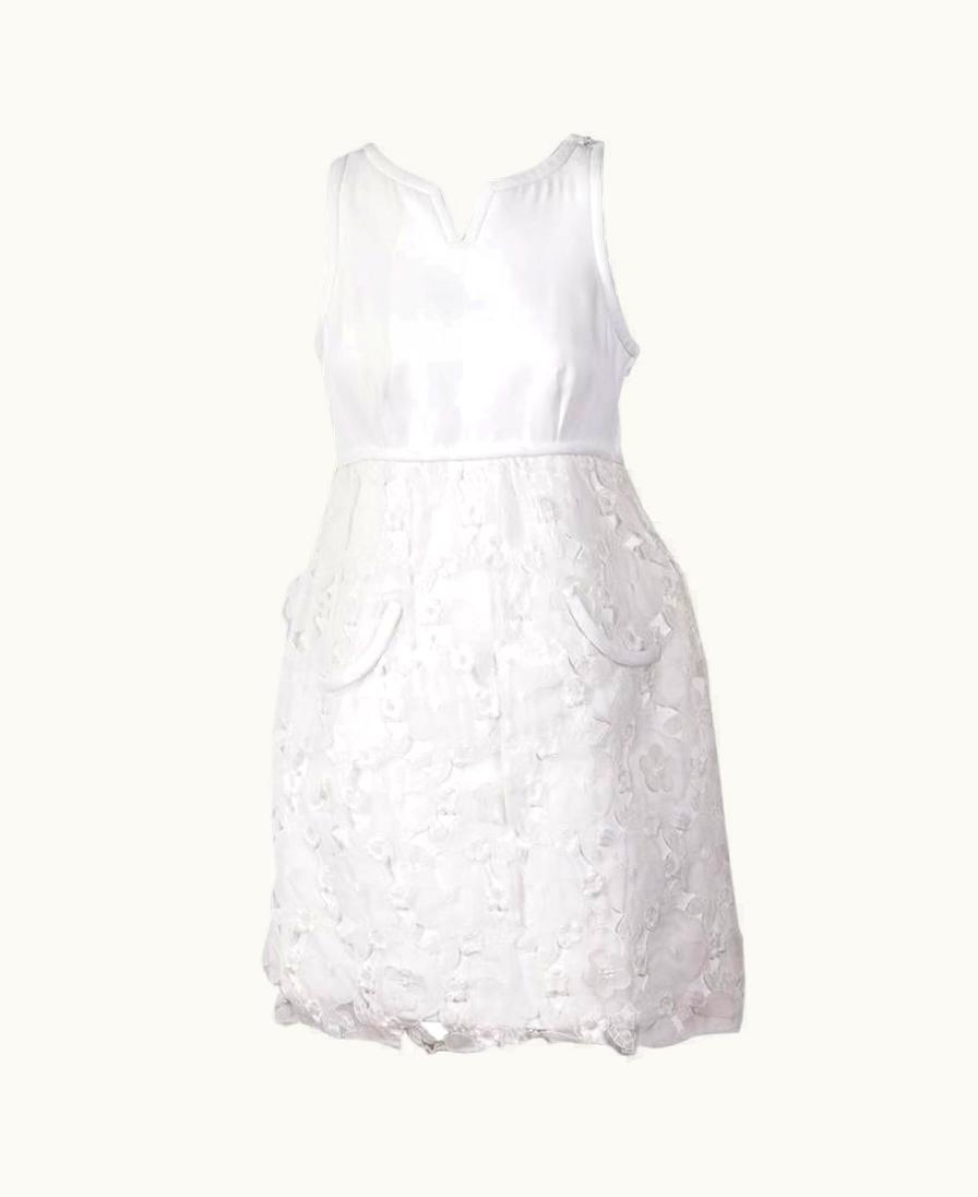Courrèges Courrèges Vintage White Dress In Polyester And Floral Organdi Floral Lace 36fr