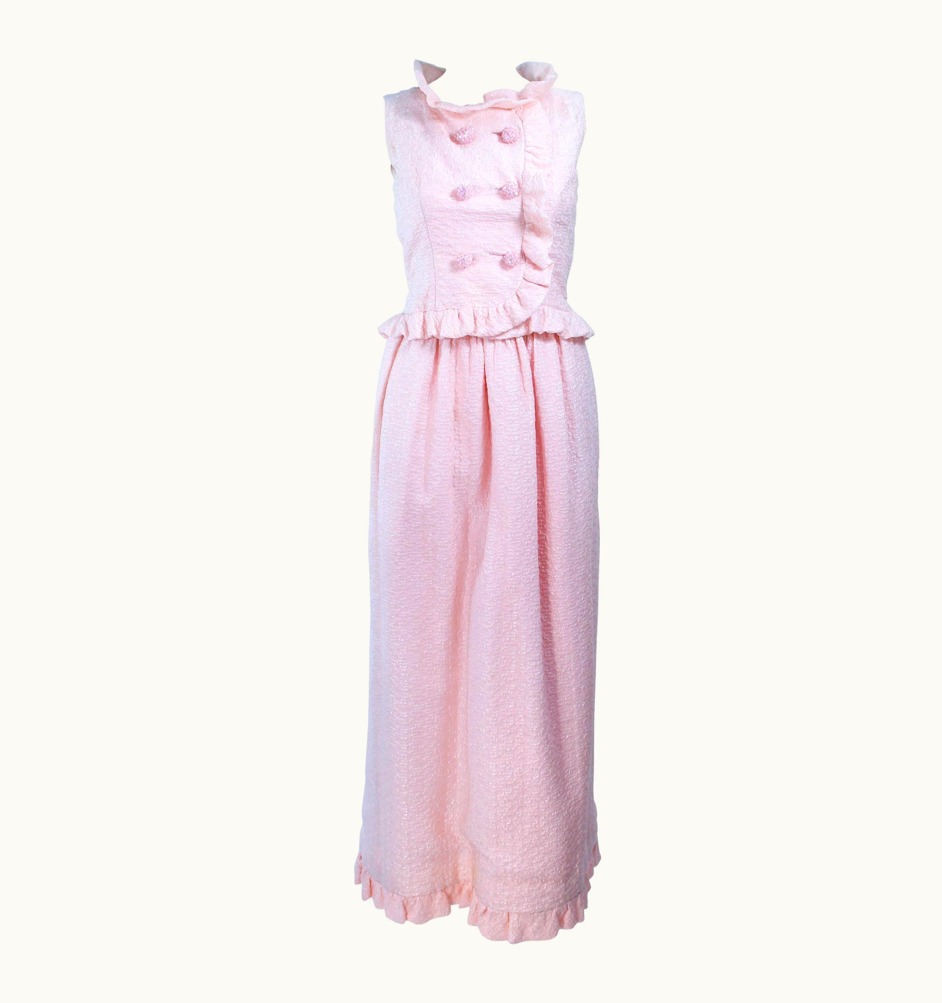 Courrèges Courrèges Couture Pink Iridescent Crystal Button Skirt & Blouse Ensemble