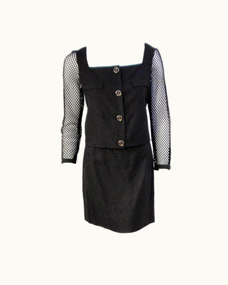 Courrèges Courrèges Black 2-piece Skirt Ensemble With Fishnet Sleeve Jacket