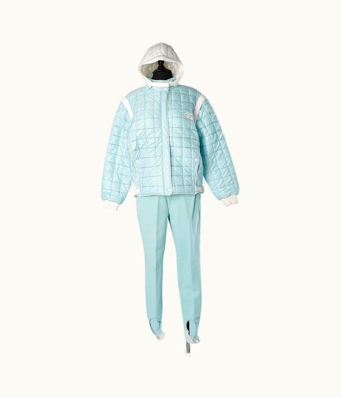 Courrèges Pale Blue Ski Suit Ensemble With White Cagoule André Courrèges Sport Couture