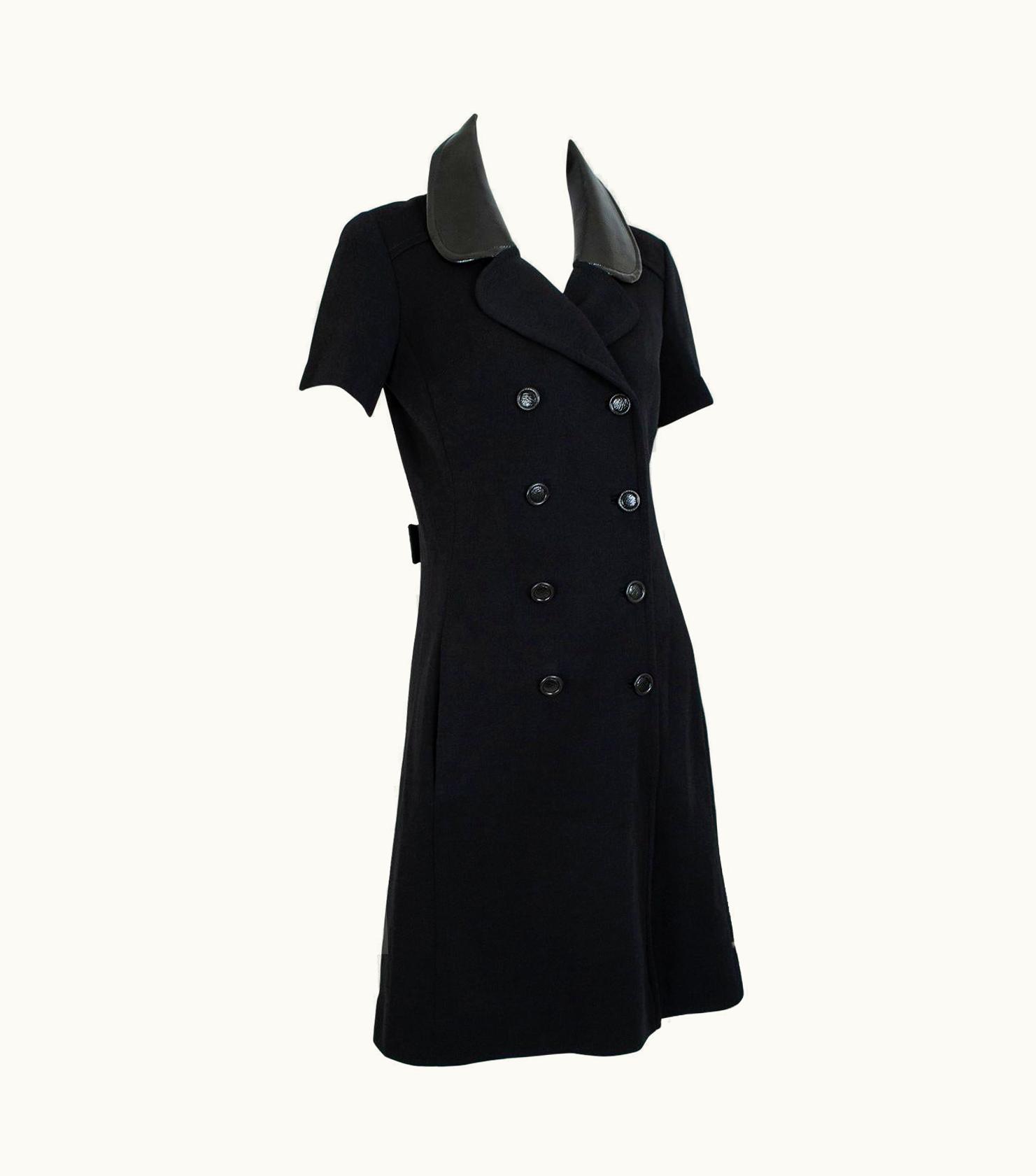 Courrèges Mod Courrèges-Inspired Black Patent Leather Collar A-Line Mini Dress -, 1960s