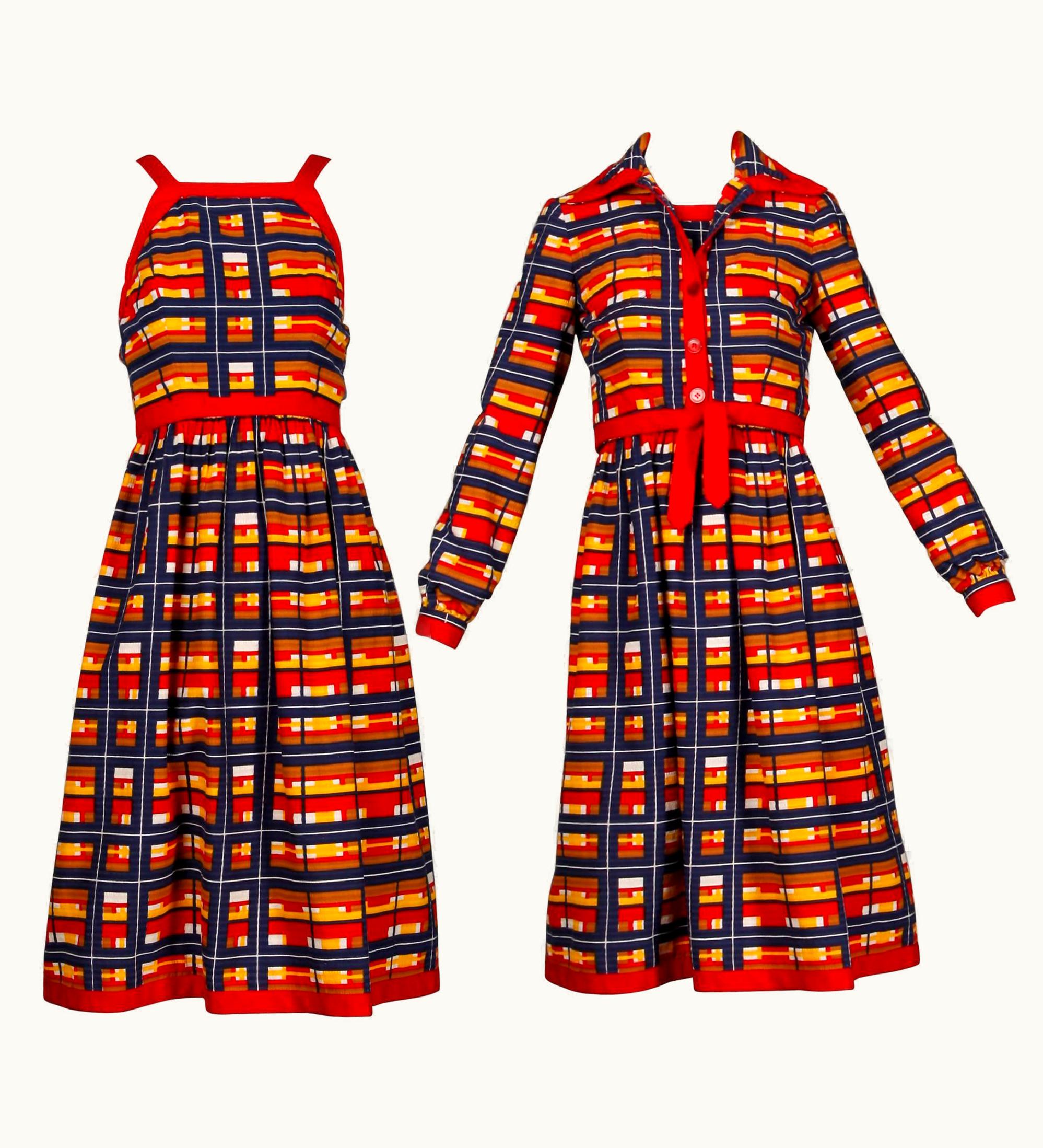 Oscar De La Renta 1970s Vintage Oscar De La Renta Matching Plaid Dress + Jacket Ensemble