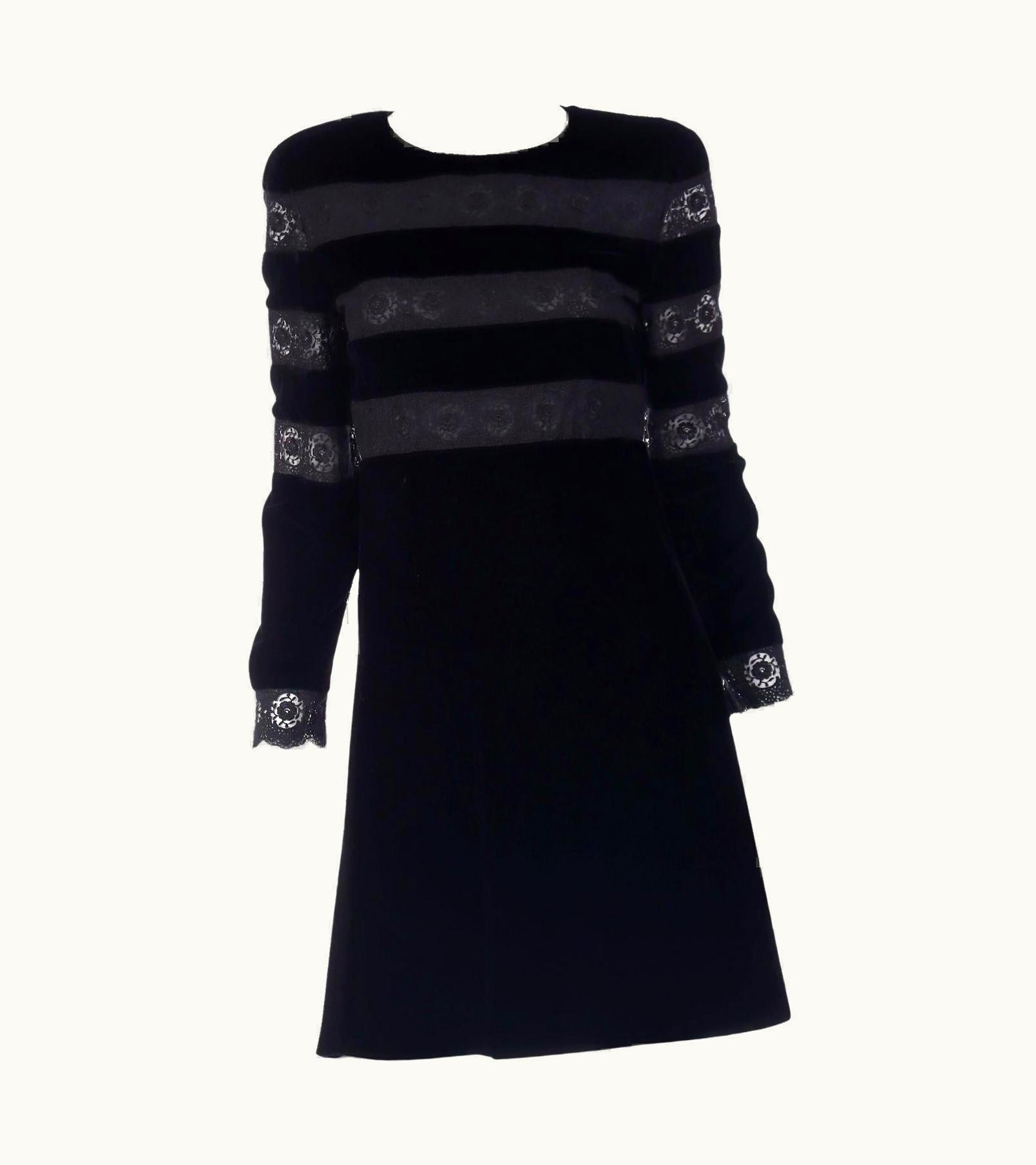 Valentino Vintage Valentino Night Black Velvet And Lace Evening Dress