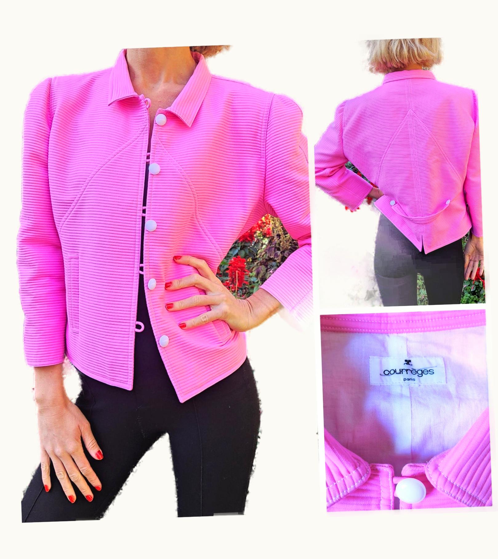Courrèges Courrèges Courrèges Rose Pink Cotton Elegant Evening Vintage Coat Blazer Jacket