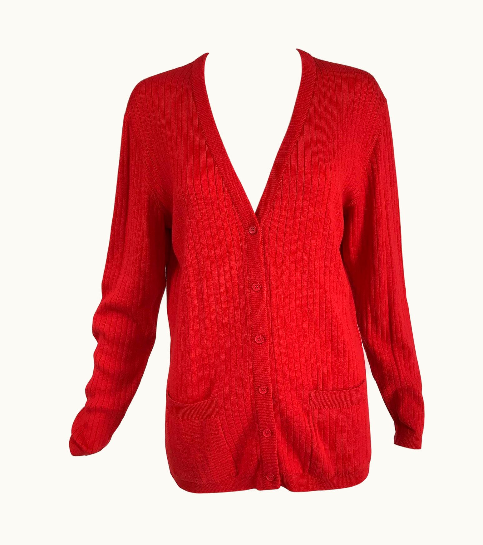 Courrèges Courrèges Red V Neck Ribbed Cardigan Sweater