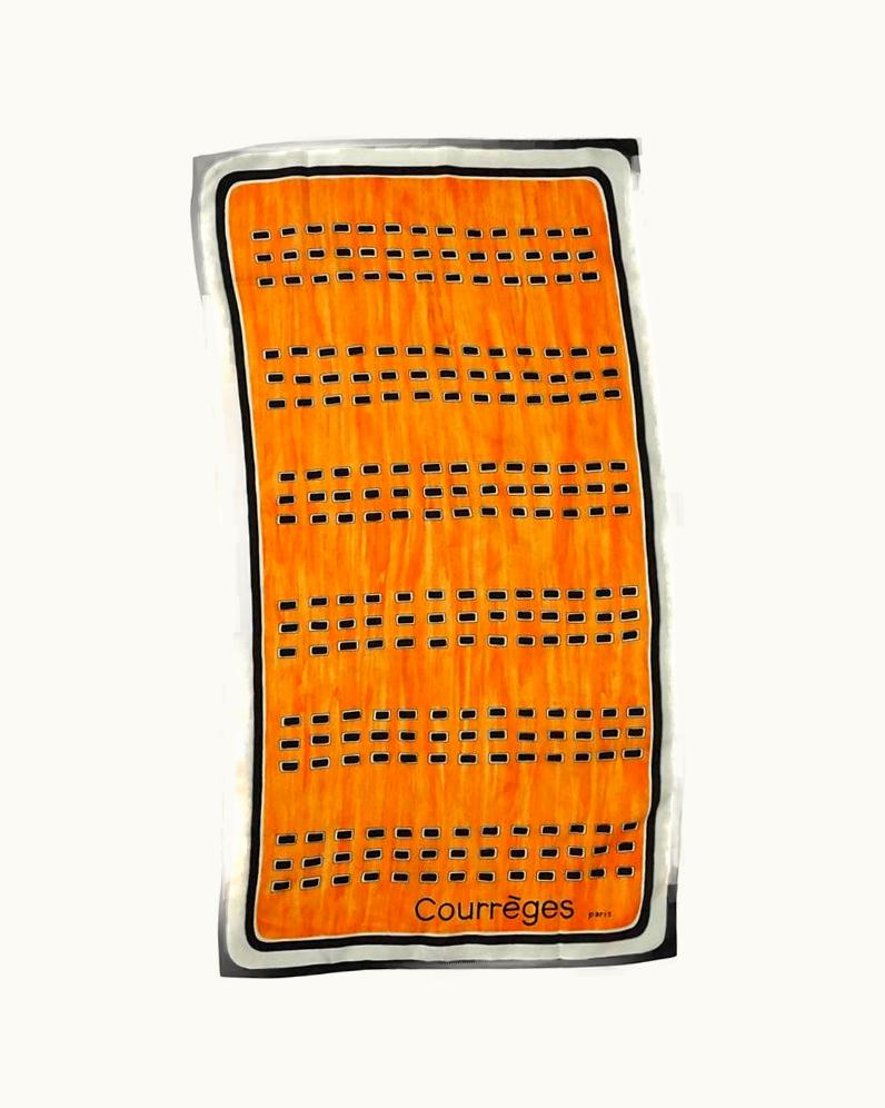 Courrèges Courrèges Orange, Black & White Silk Printed Long Scarf - 1980'