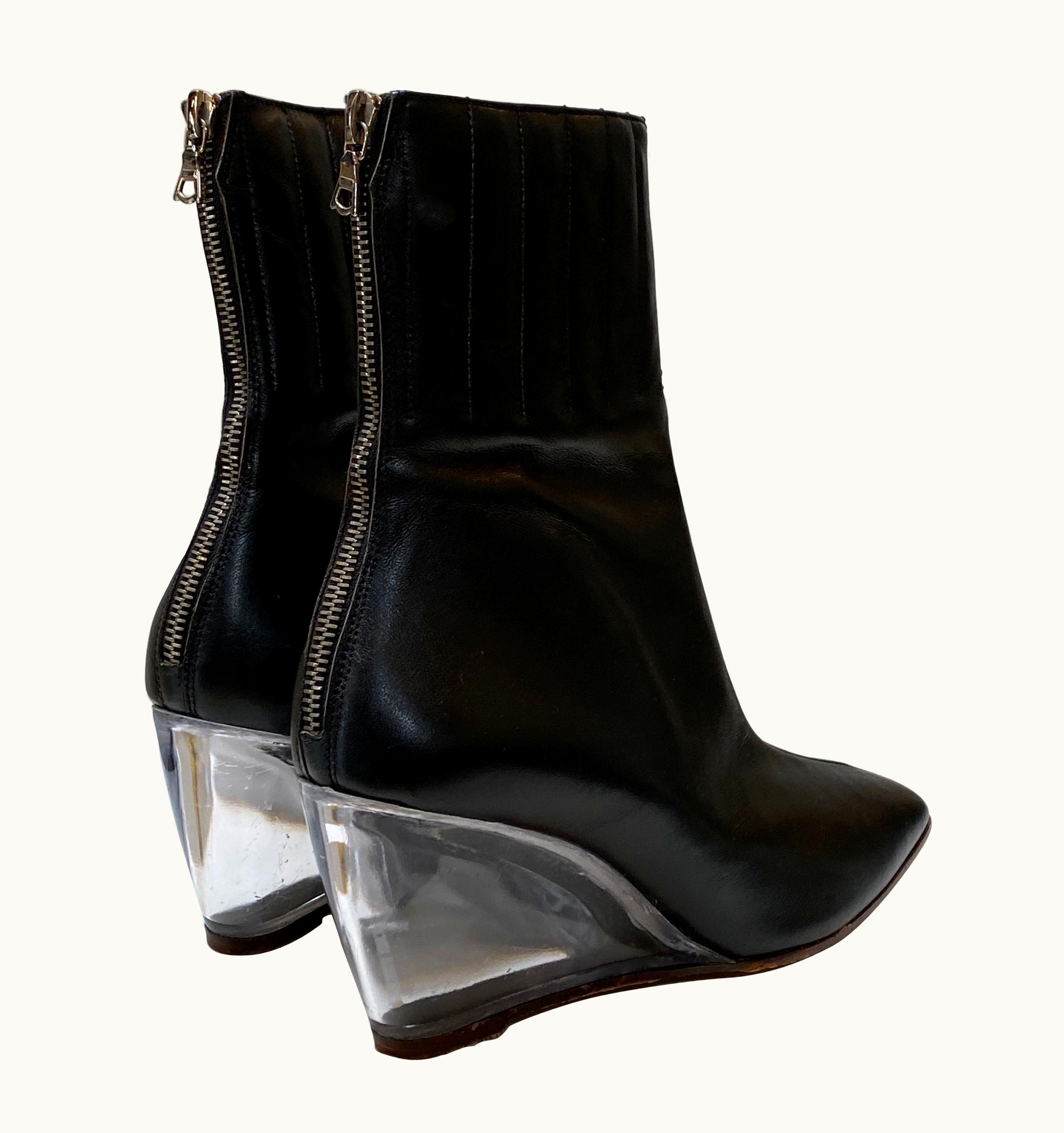 Courrèges Courrèges Black Leather Ankle Boot With Plexi Wedge Heel