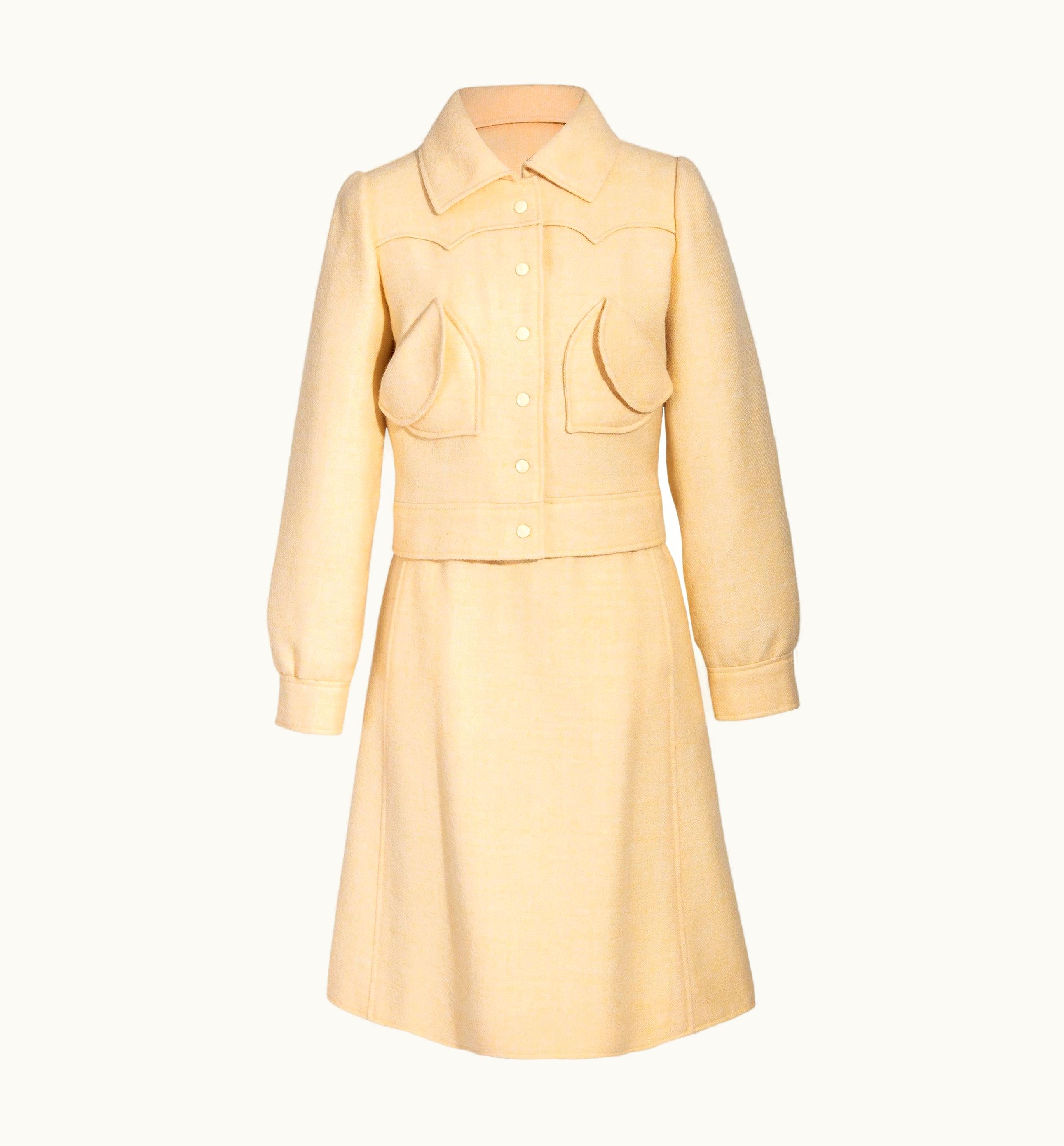 Courrèges 1960' Courrèges Pale Yellow Space Age Skirt Set