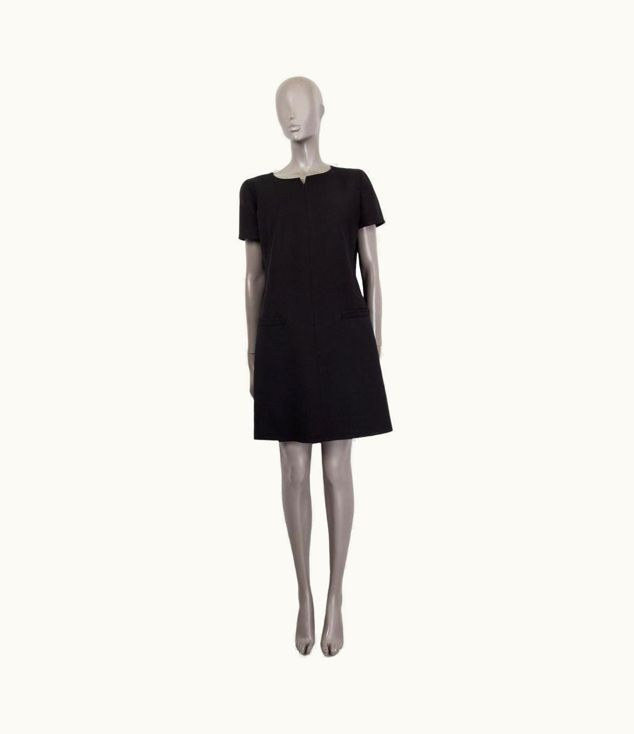 Courrèges Courrèges Black Wool Short Sleeve Shift Dress 44 Xl