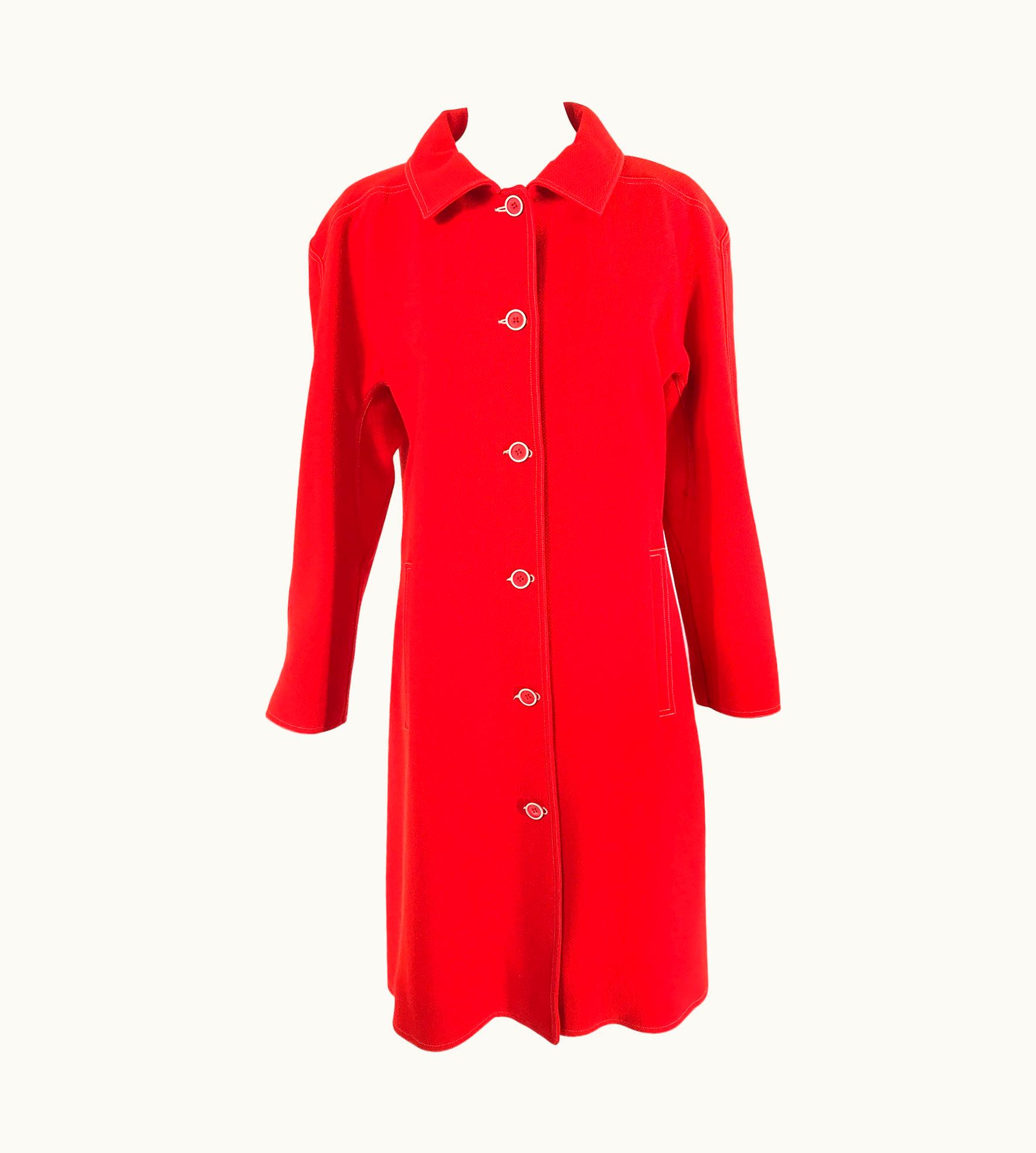 Courrèges Courrèges Orange Wool Raglan Sleeve Coat White Top Stitching