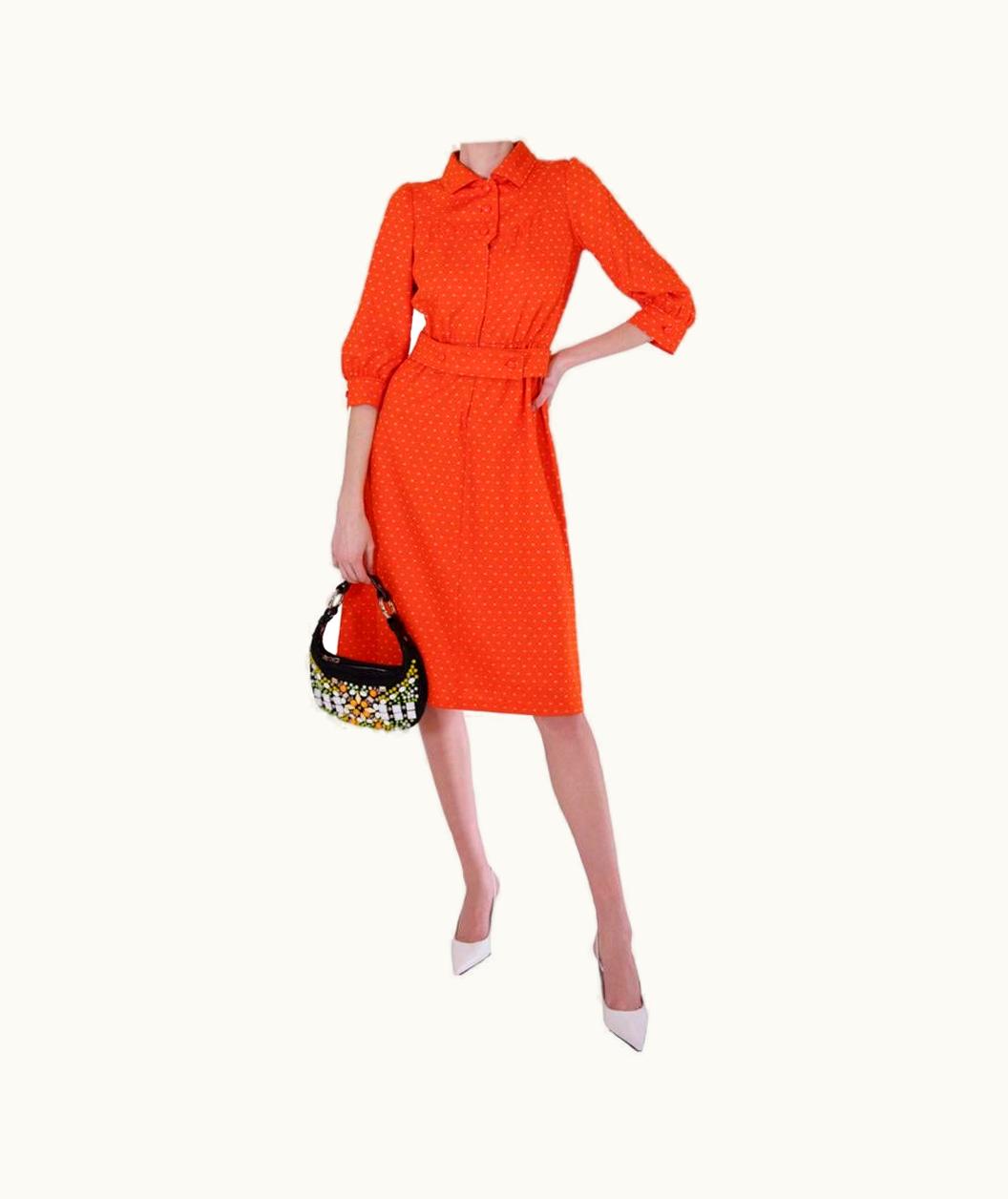 Courrèges Iconic 1970' Courrèges Couture Future Orange Wool Mixture Dress
