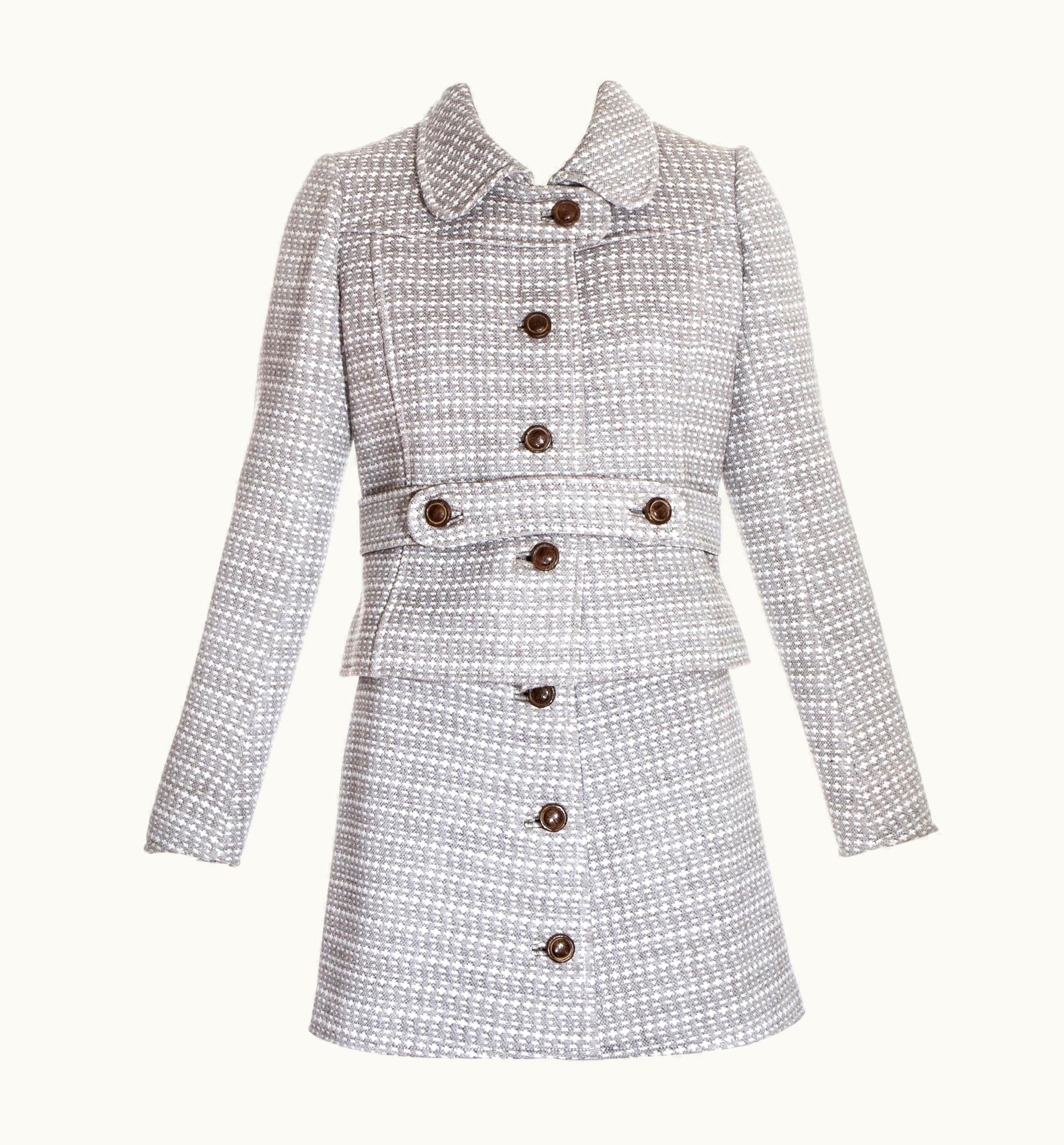 Courrèges Courrèges Couture Brown Wool Mini Skirt Suit, C 1969