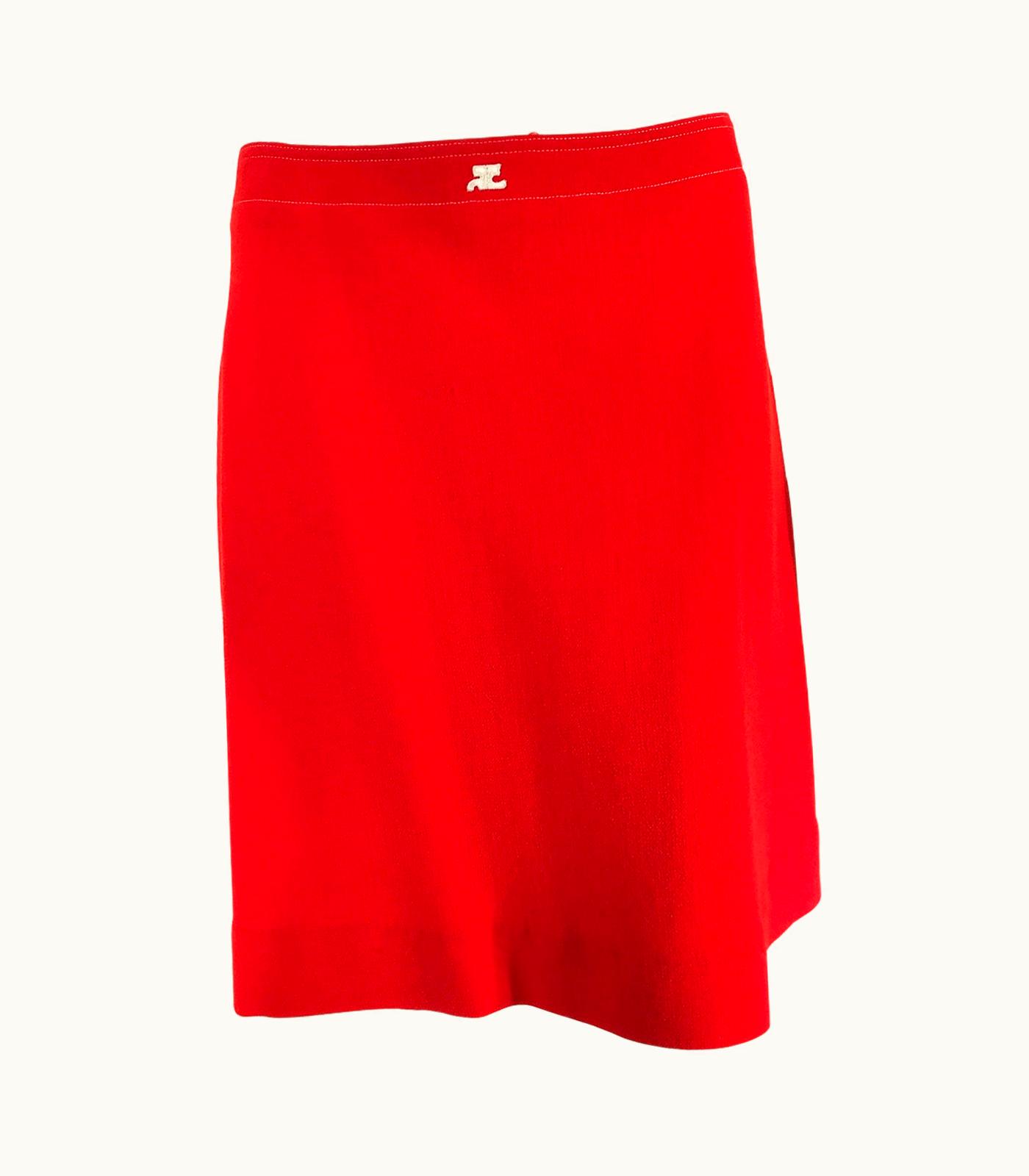 Courrèges Courrèges Orange Wool A Line Skirt White Top Stitching