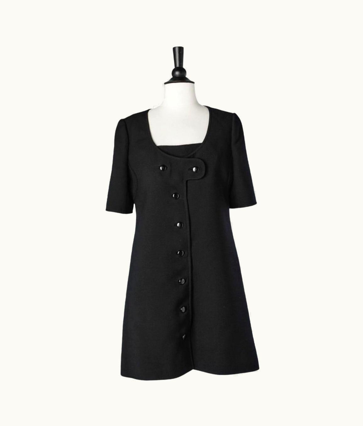 Courrèges Black Wool Minidress With Button In The Middle Front Courrèges