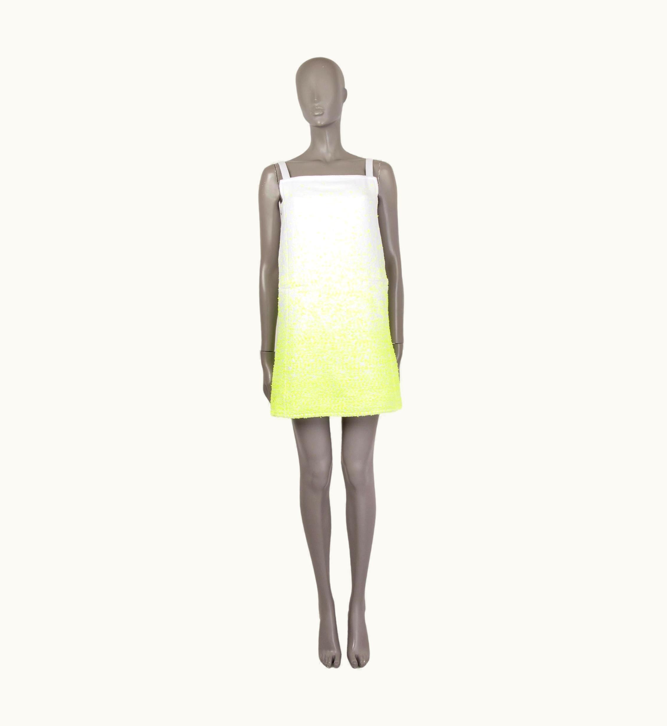 Courrèges Courrèges White & Neon Yellow Cotton Pinafore Tweed Mini Dress