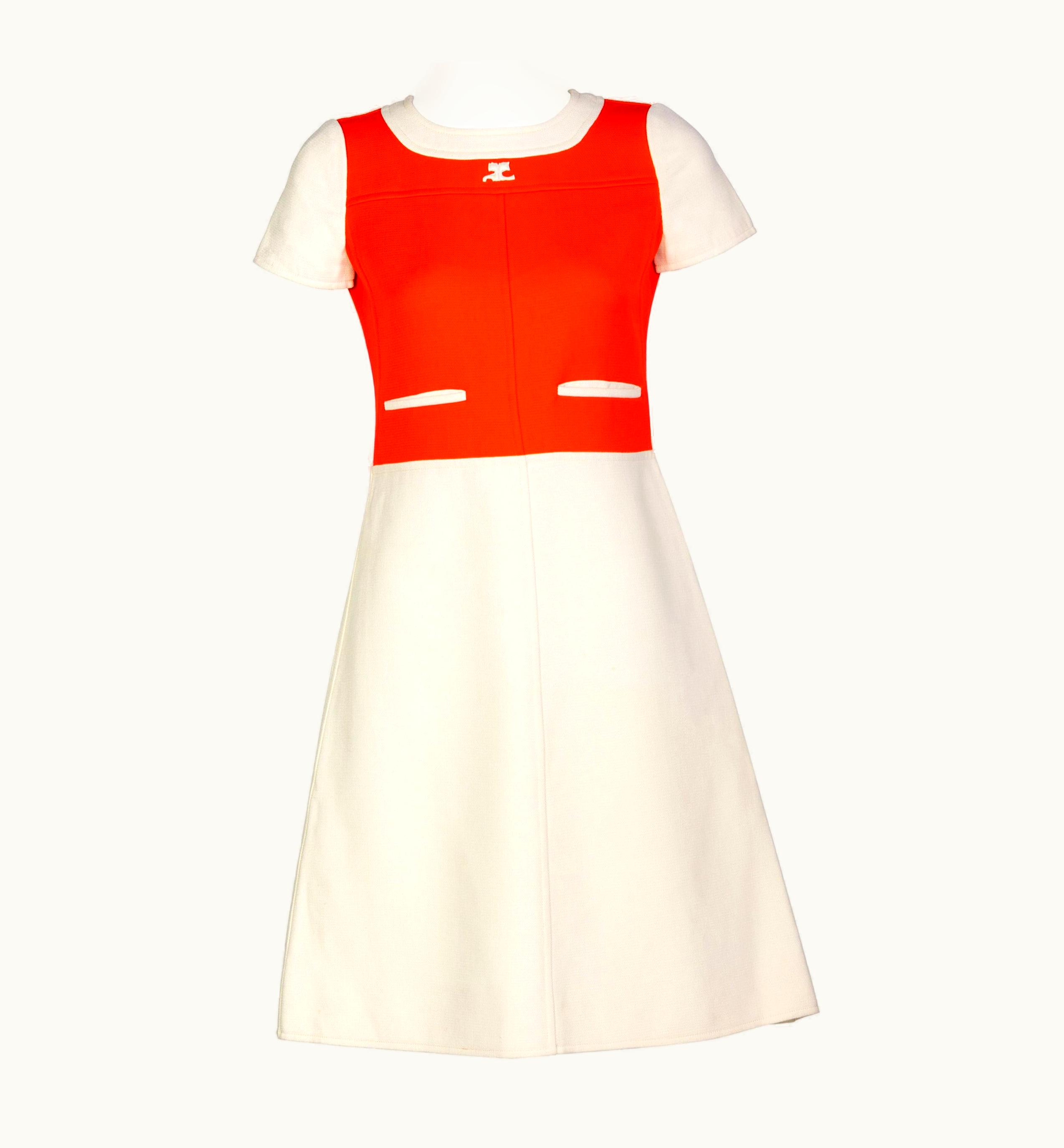 Courrèges Courrèges Numbered Couture Creme Orange Mod A Line Dress, 1960s