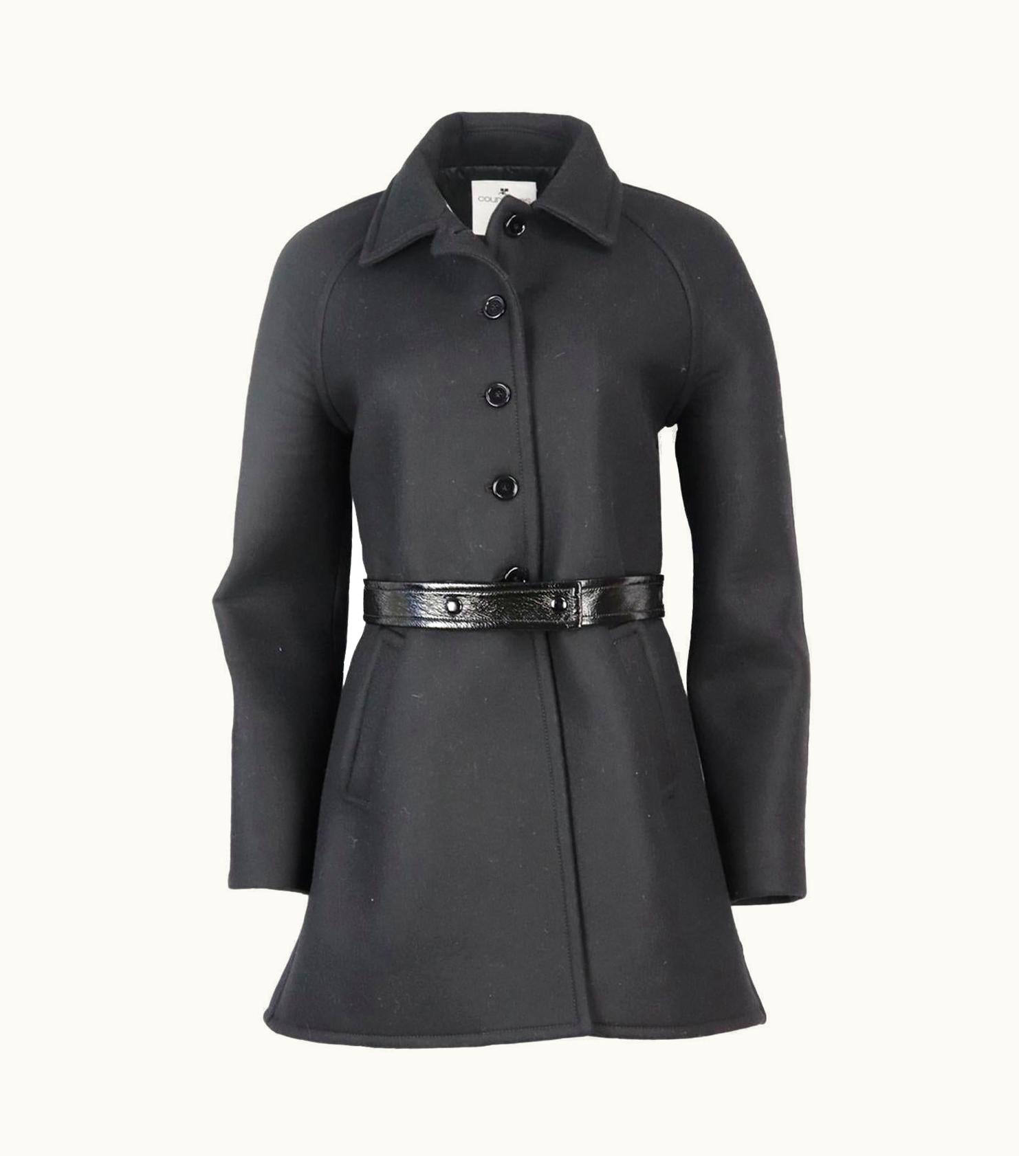 Courrèges Courrƒìges Belted Leather Trimmed Wool Blend Coat Uk