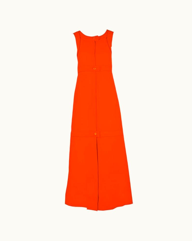 Courrèges 1960s Courrèges Haute Couture Orange A-line Sleeveless Wool Maxi Dress