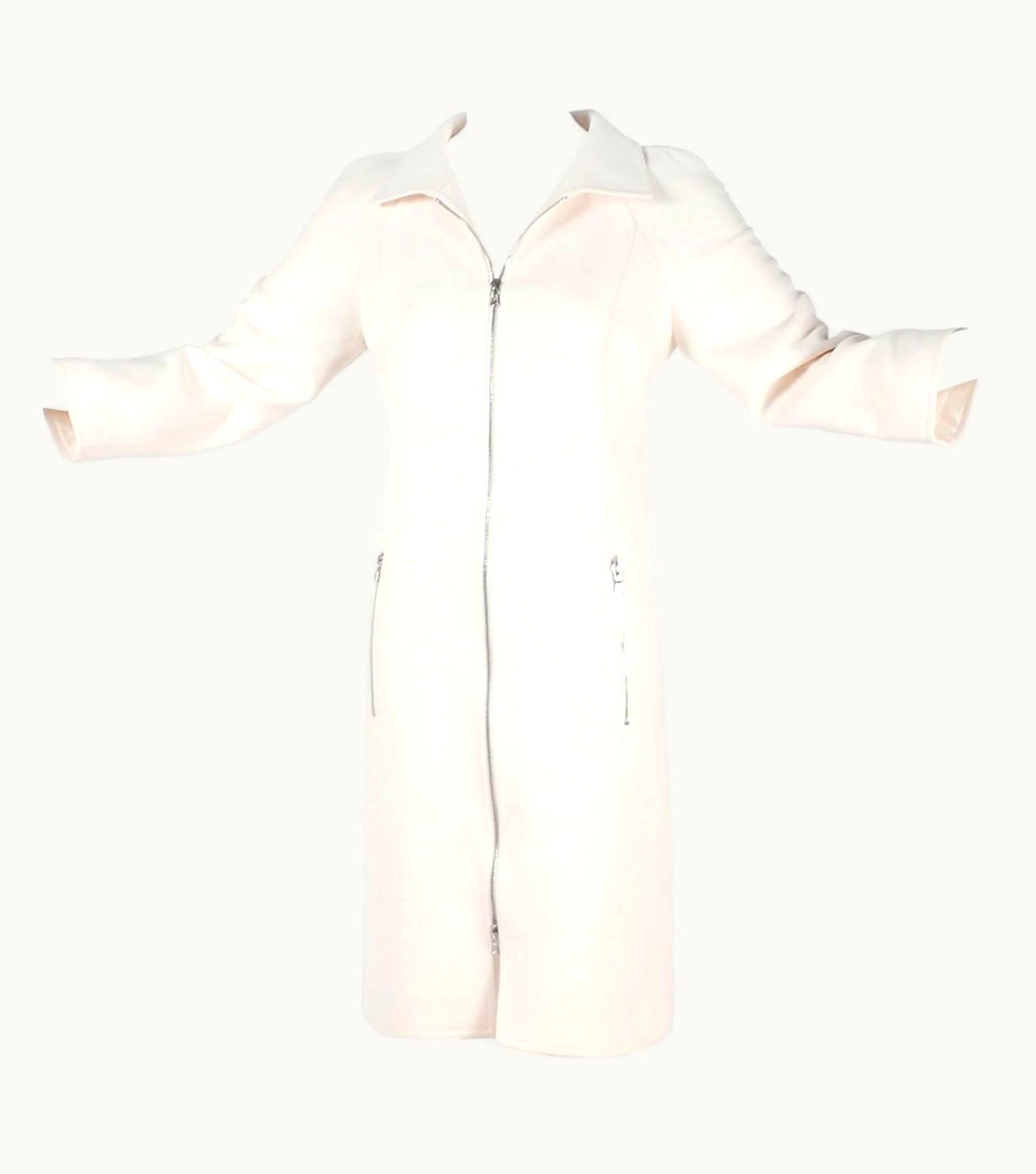 Courrèges Courrèges Coat In Winter White Ivory Wool And Zip Front And Pockets