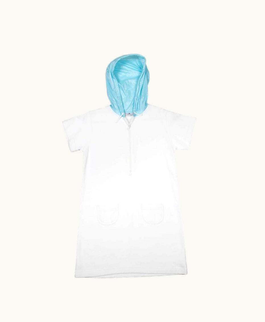 Courrèges Courrèges Vintage White Straight Sweatshirt Dress With Light Green Hood