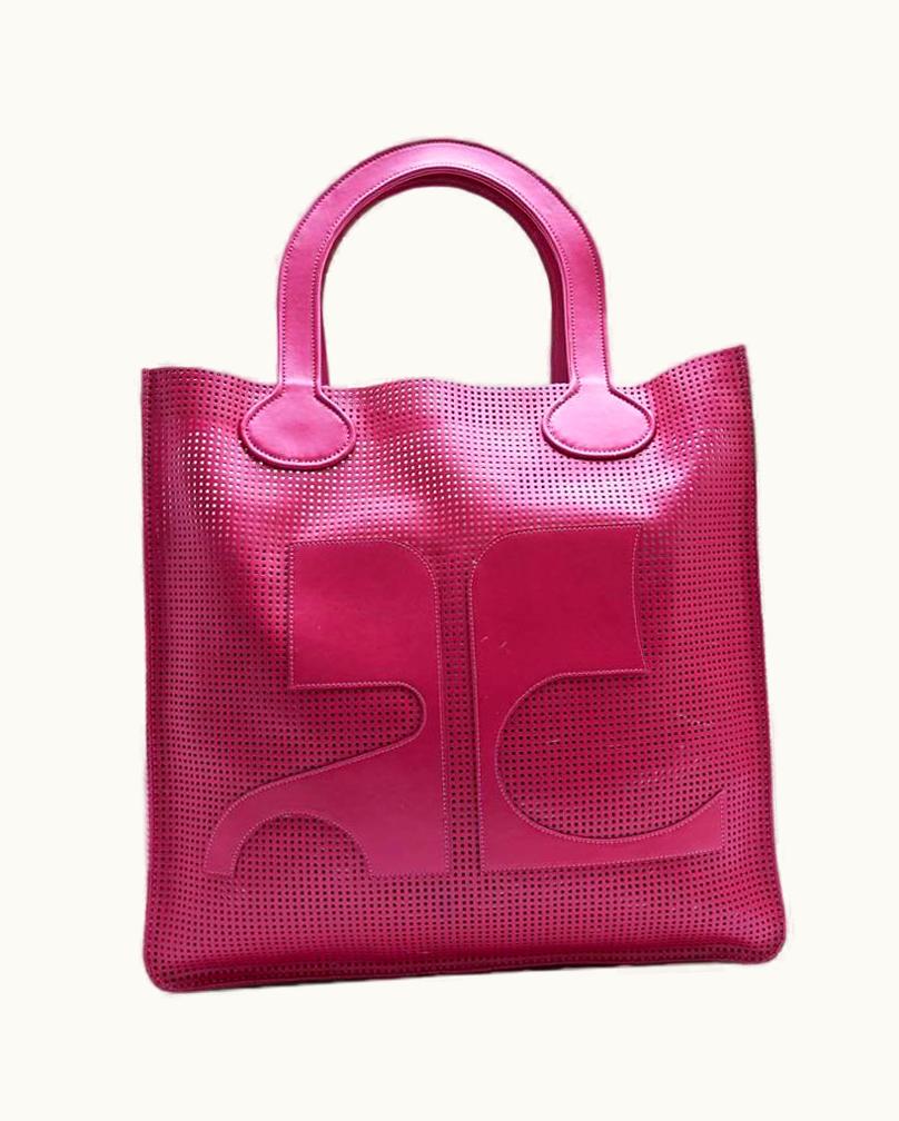 Courrèges Courrèges Large Tote Bag In Perforated Pink Leather