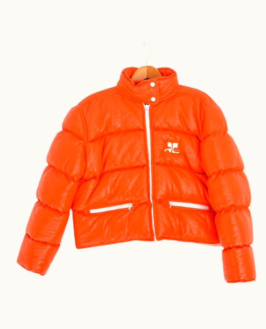 Courrèges Courrèges Orange Vinyl Cropped Y2k Puffa Jacket Coat