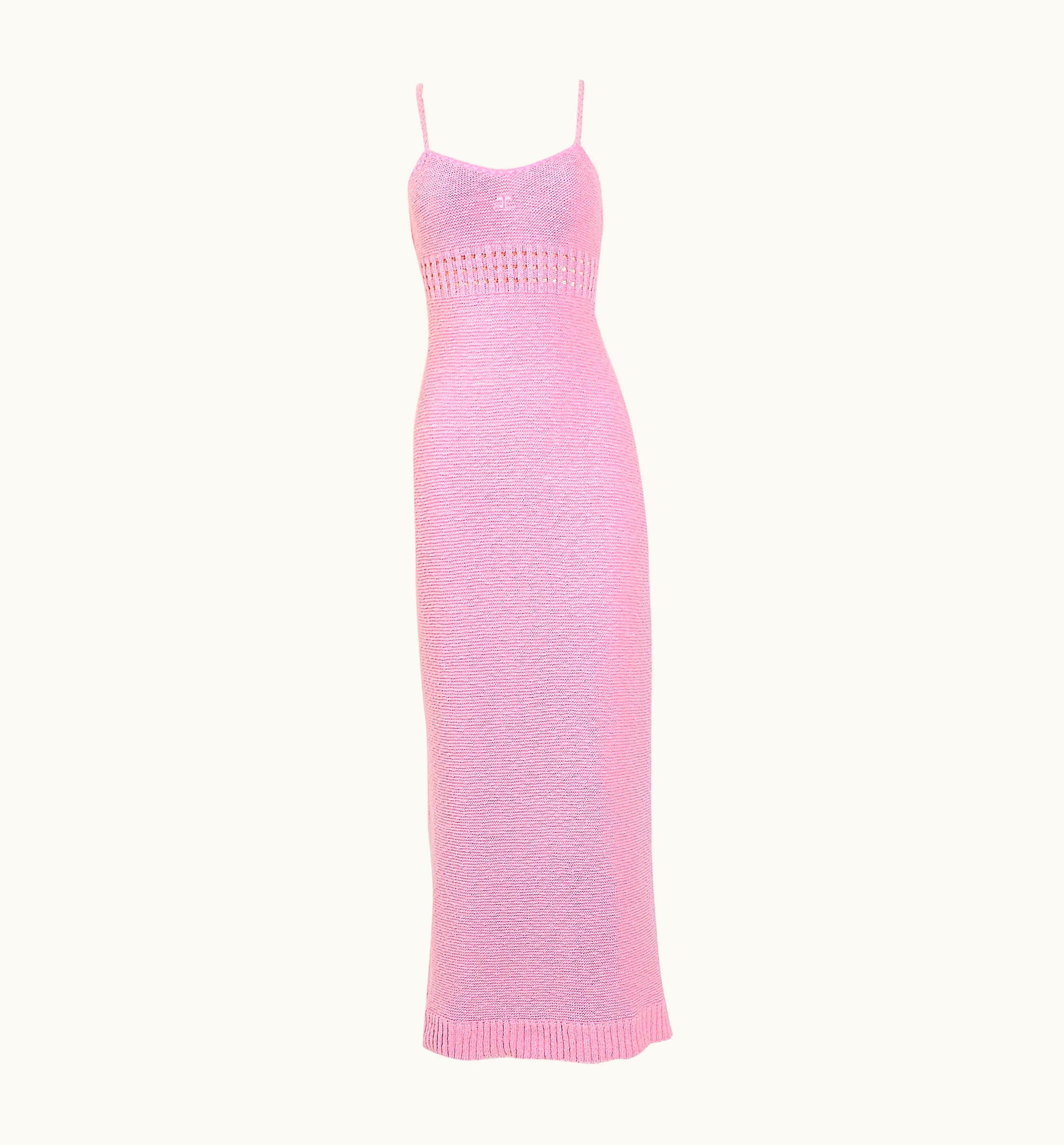 Courrèges Vintage 1960s Courrèges Pink Cotton Knit Maxi Slip Dress
