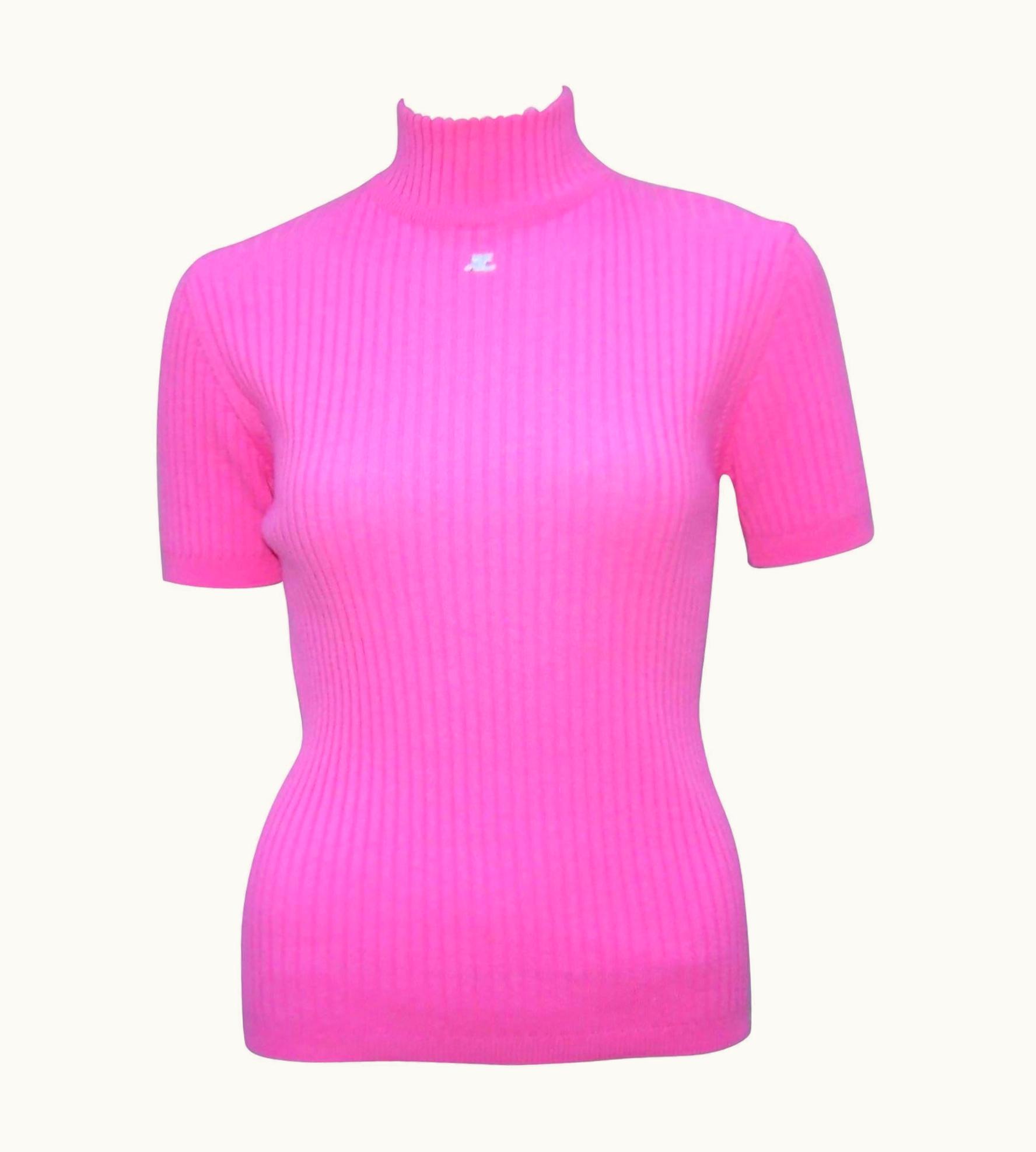 Courrèges Mod 1990' Courrèges Hot Pink Turtleneck Sweater Top