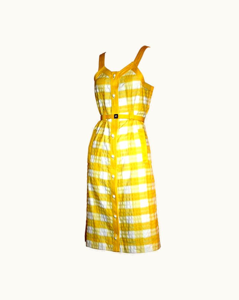 Courrèges Courrèges Space Age Vintage Yellow & White Plaid Mod Dress & Patent Belt