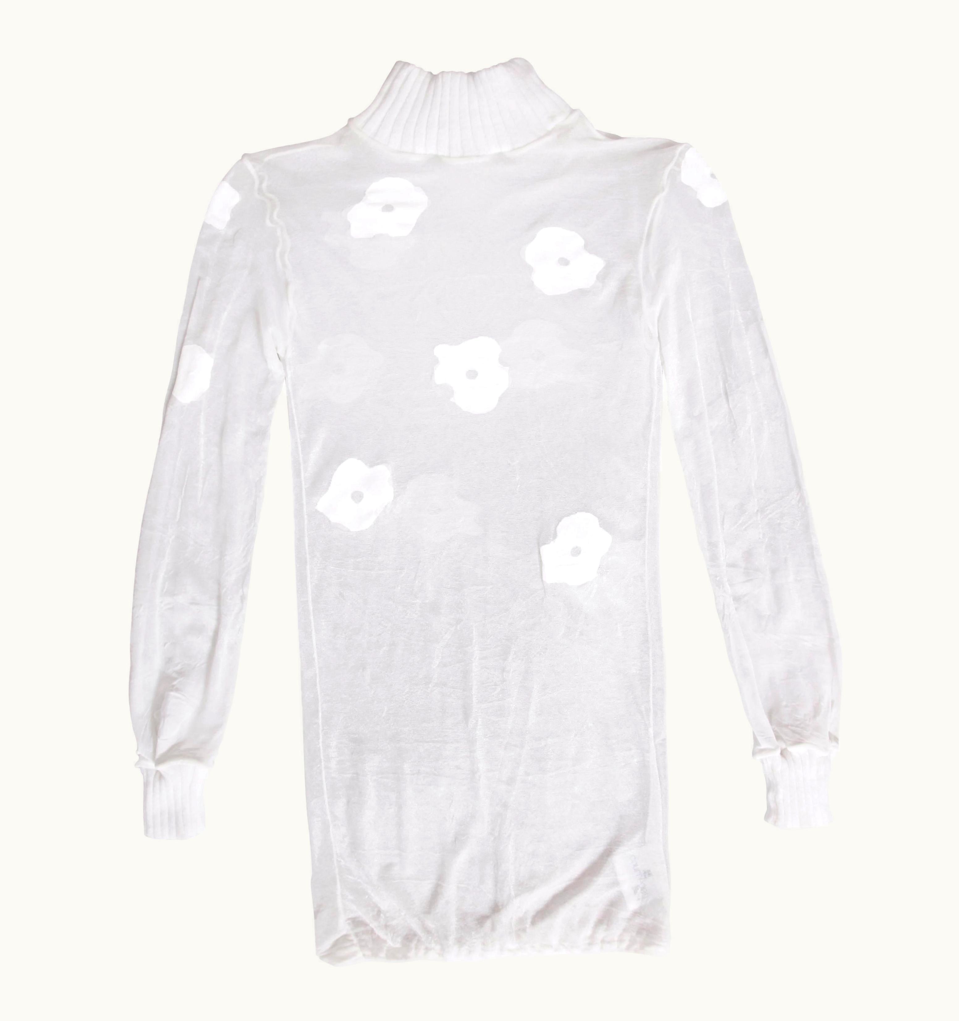 Courrèges Vintage Courrèges Sheer Long Sleeved Mock Turtle Neck w/Abstract Floral Design