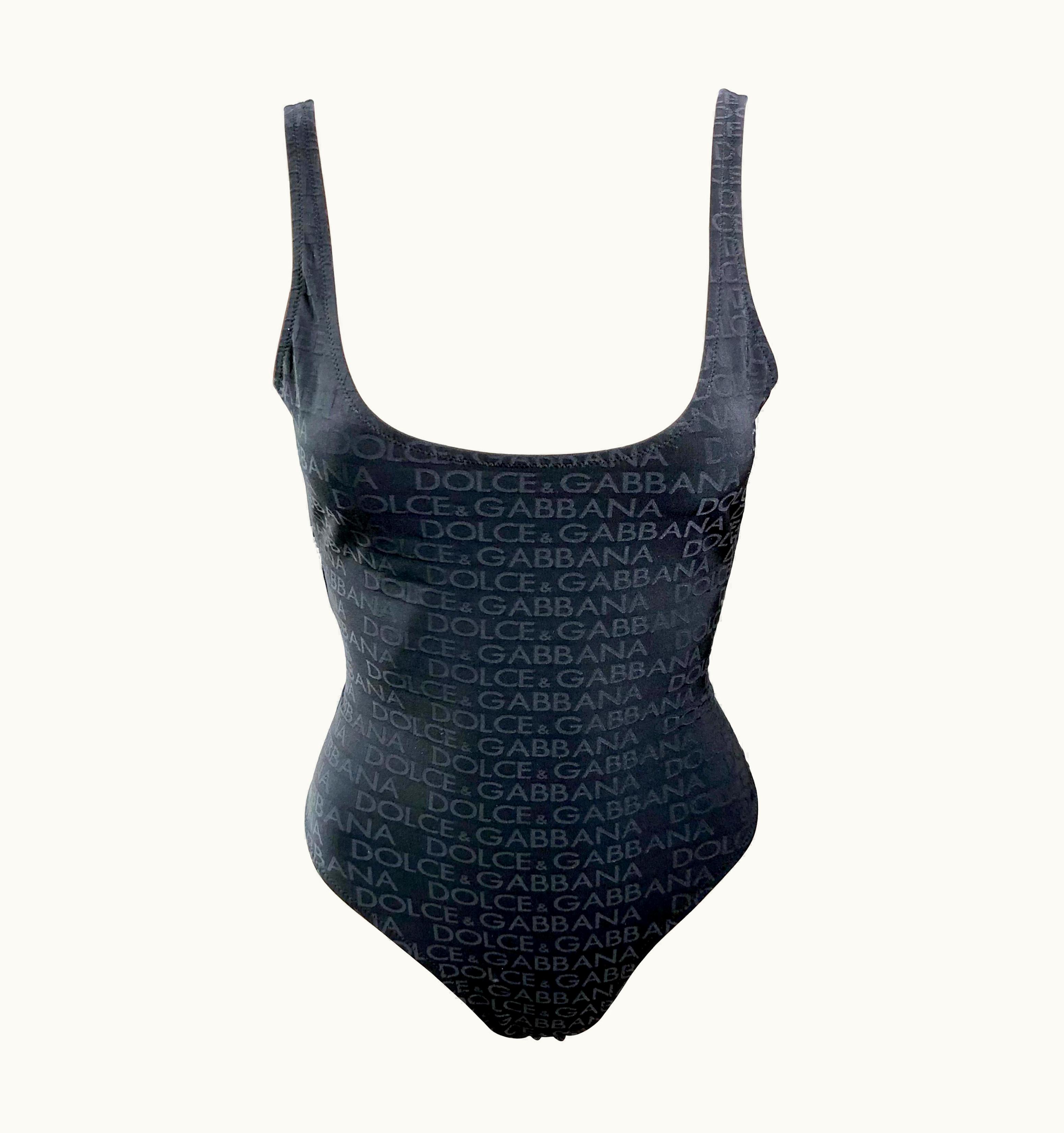 Dolce & Gabbana Dolce & Gabbana Vintage C.1990 Logo Monogram Black Bodysuit Swimsuit Swimwear