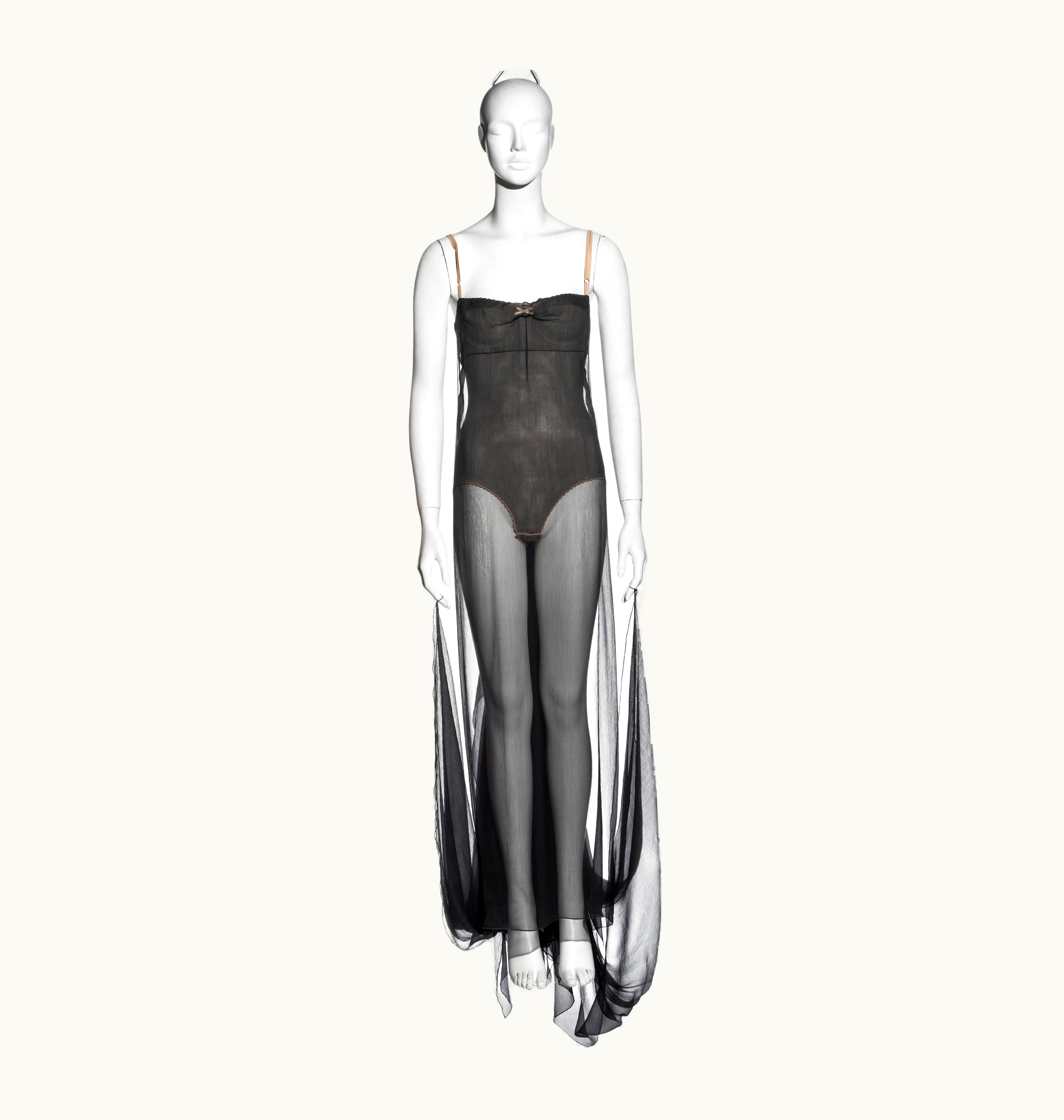 Dolce & Gabbana Dolce & Gabbana Grey Silk Chiffon Evening Dress With Built-in Bodysuit, S/S 1999