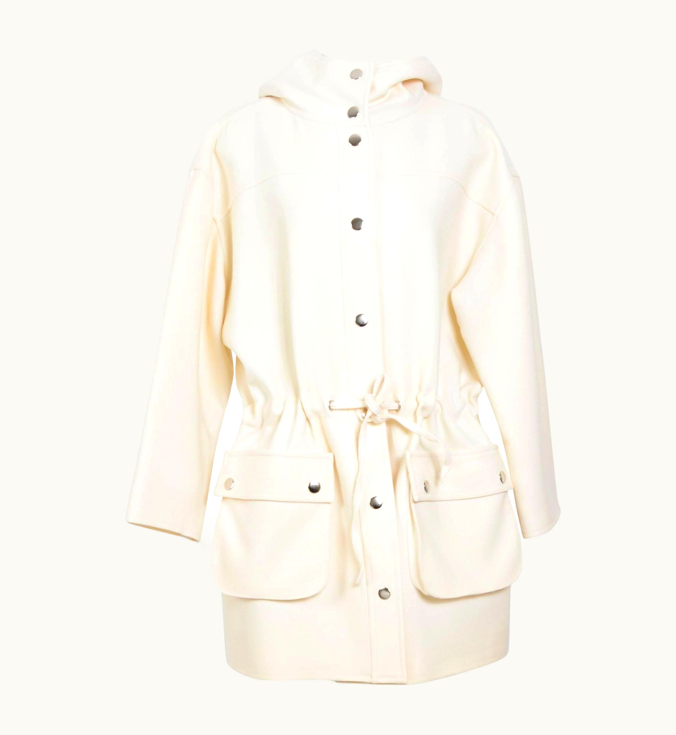 Courrèges Courrèges Cream Wool Oversized Drawstring Waist Hooded Jacket