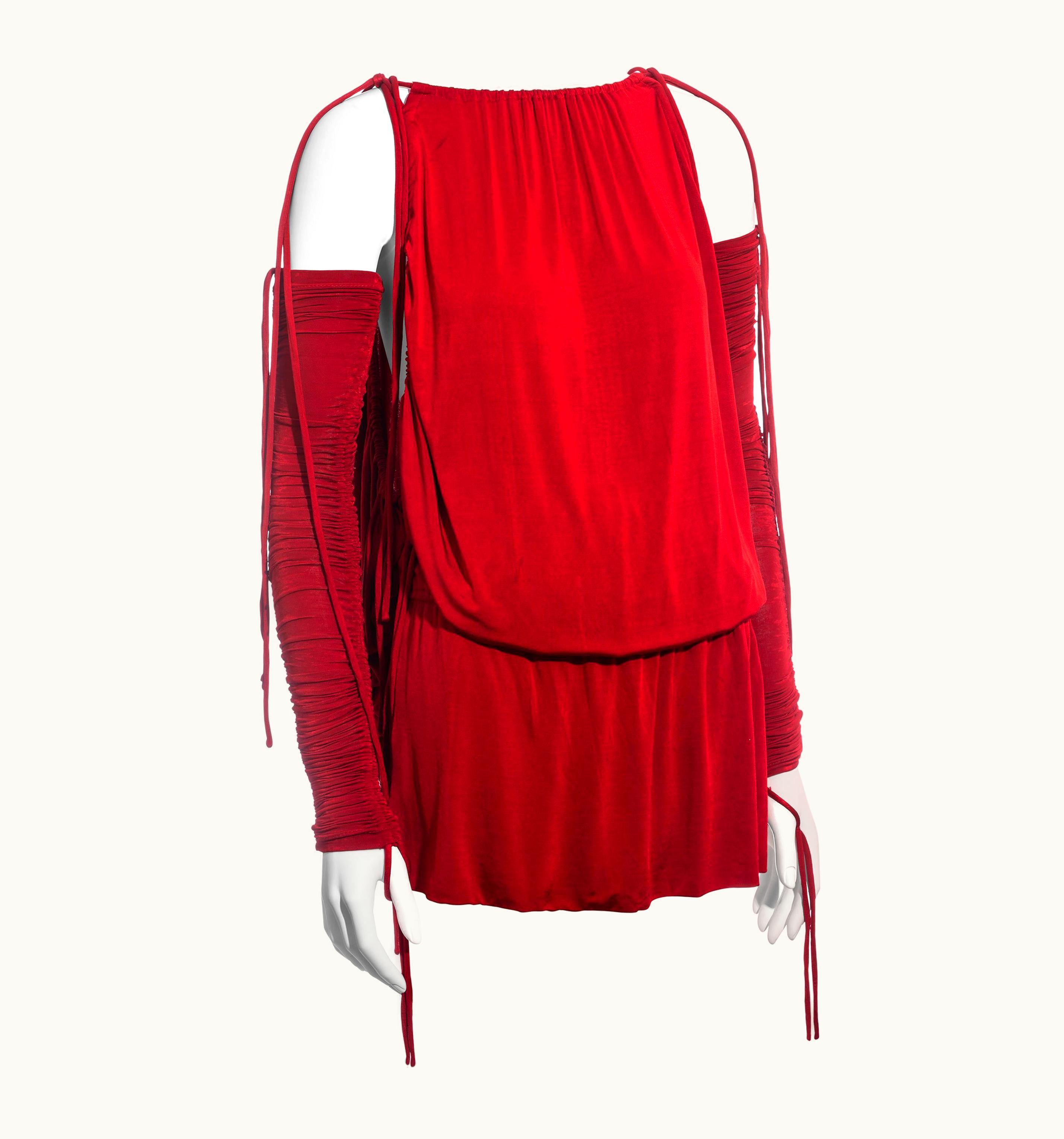 Dolce & Gabbana Dolce & Gabbana Red Rayon Drawstring Mini Dress And Sleeves, S/S 2003