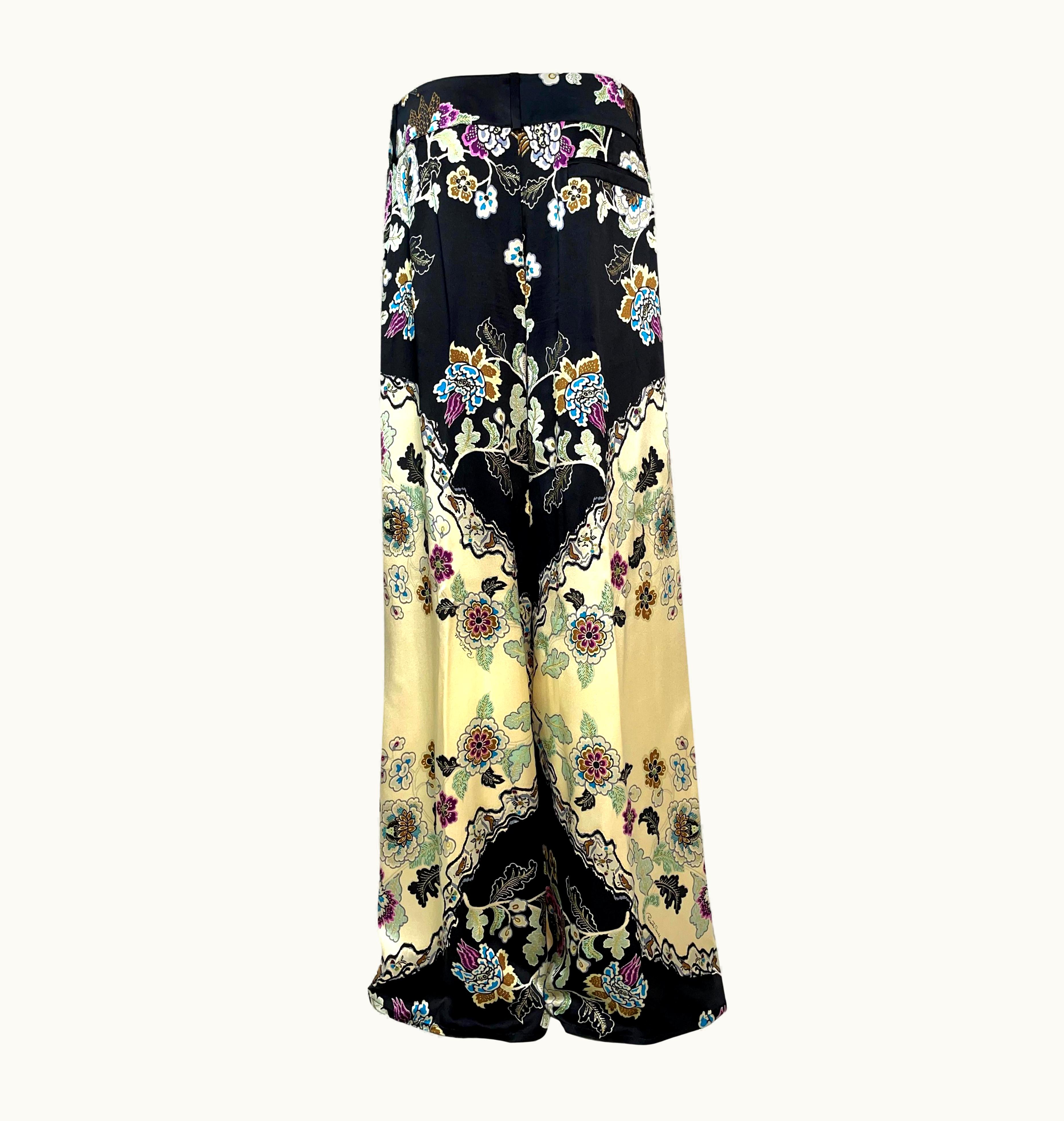Roberto Cavalli S/S 2003 Roberto Cavalli Chinoiserie Silk Satin Wide Leg Pants
