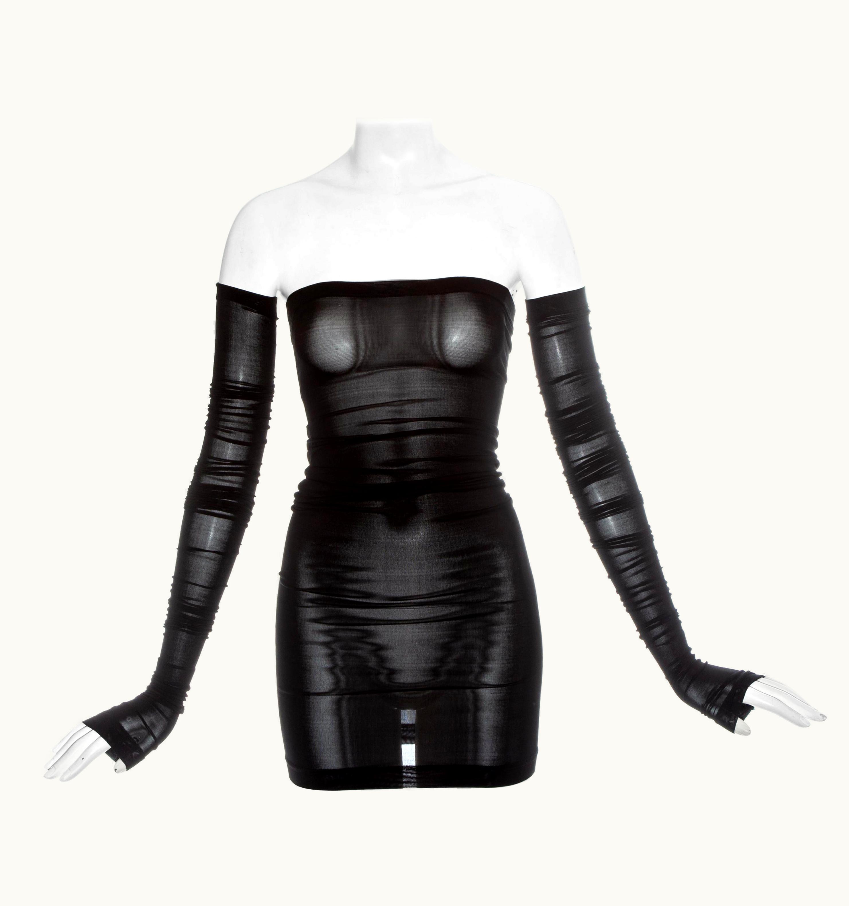 Dolce & Gabbana Dolce & Gabbana Black Spandex Figure Hugging Mini Dress And Sleeves, S/S 2003