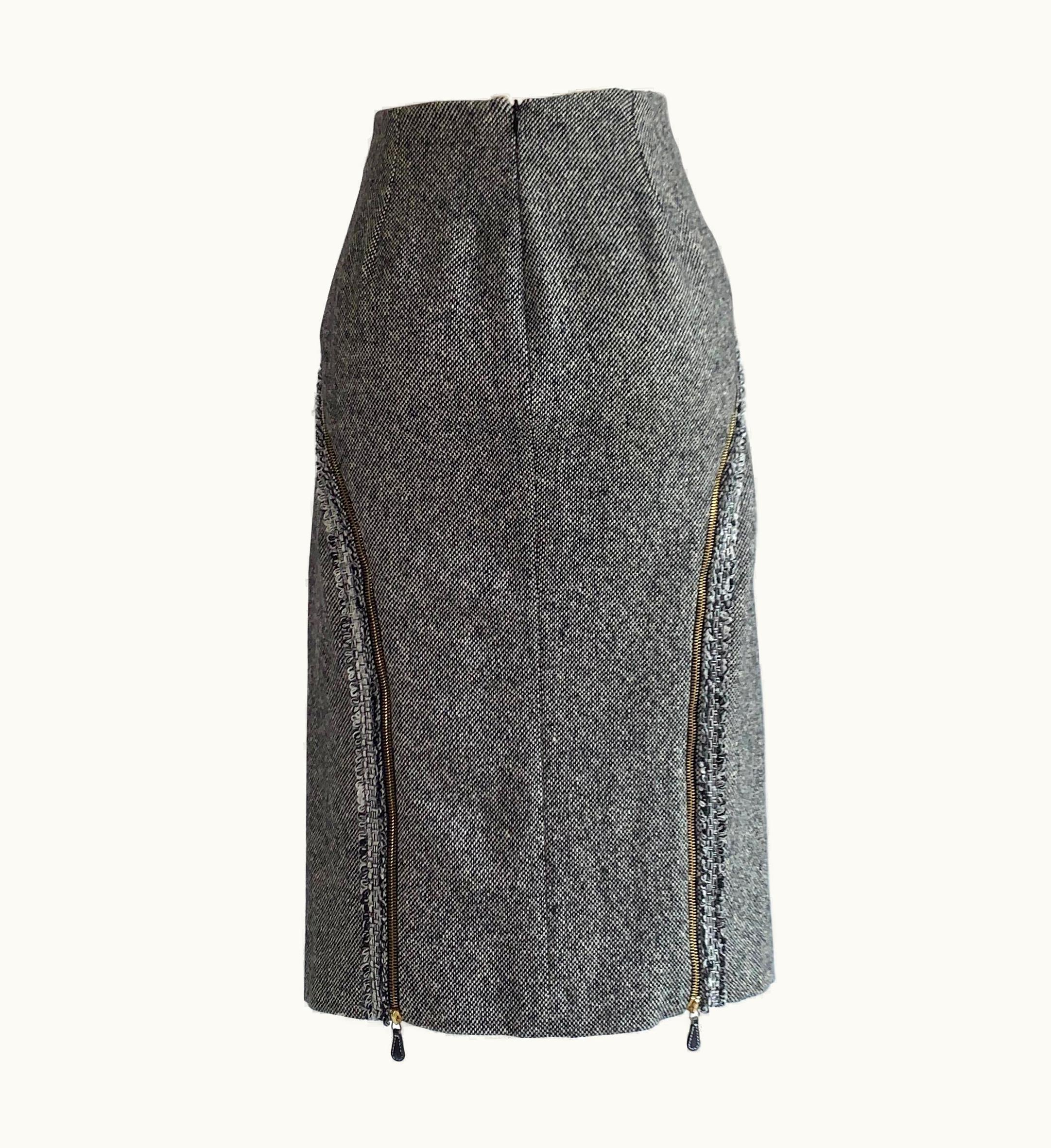 Alexander McQueen Alexander McQueen 2003 Zipper Detail Pencil Skirt In Black And White Tweed