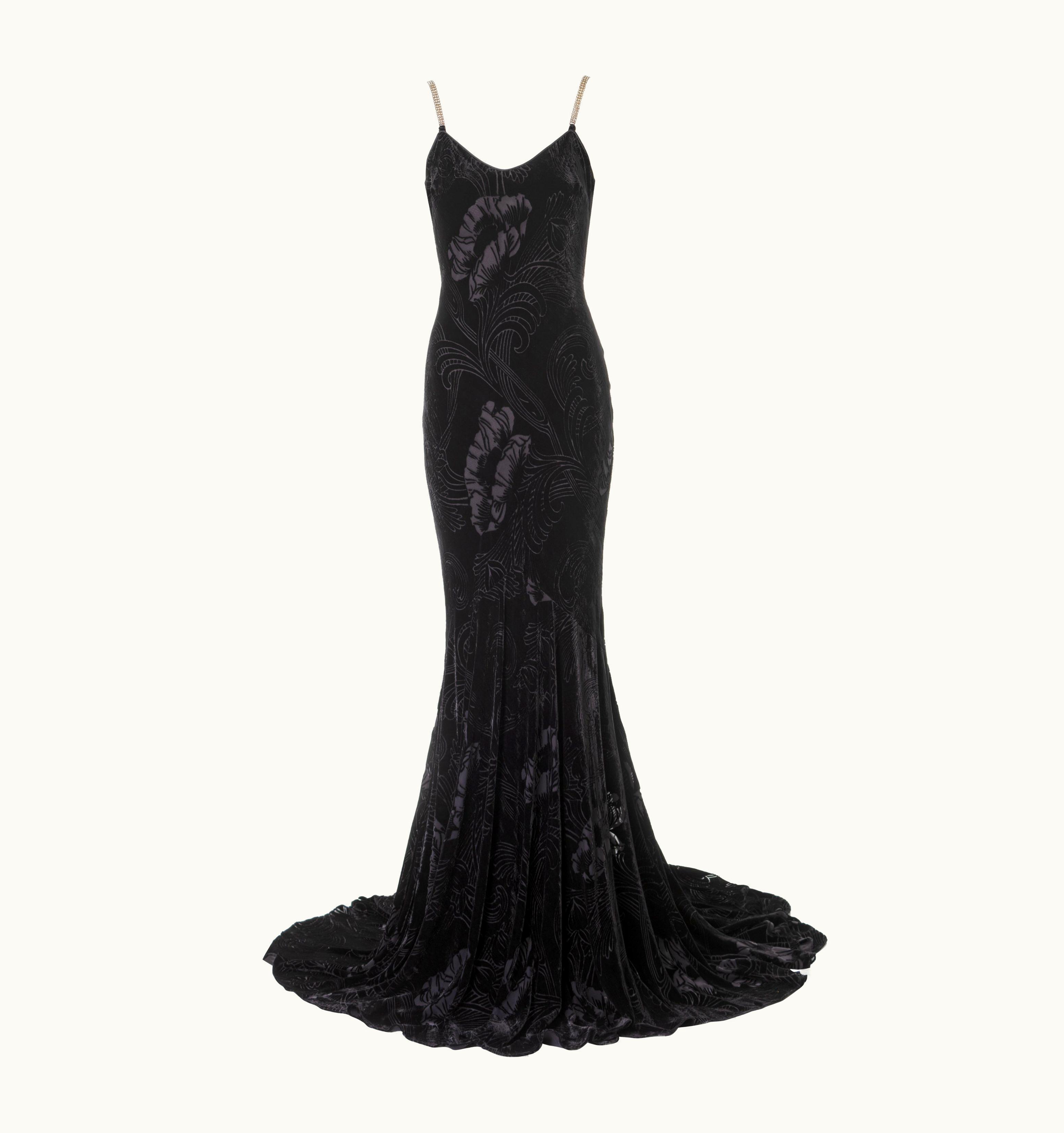 John Galliano John Galliano Black Bias-cut Velvet Evening Dress With Train, S/S 2003