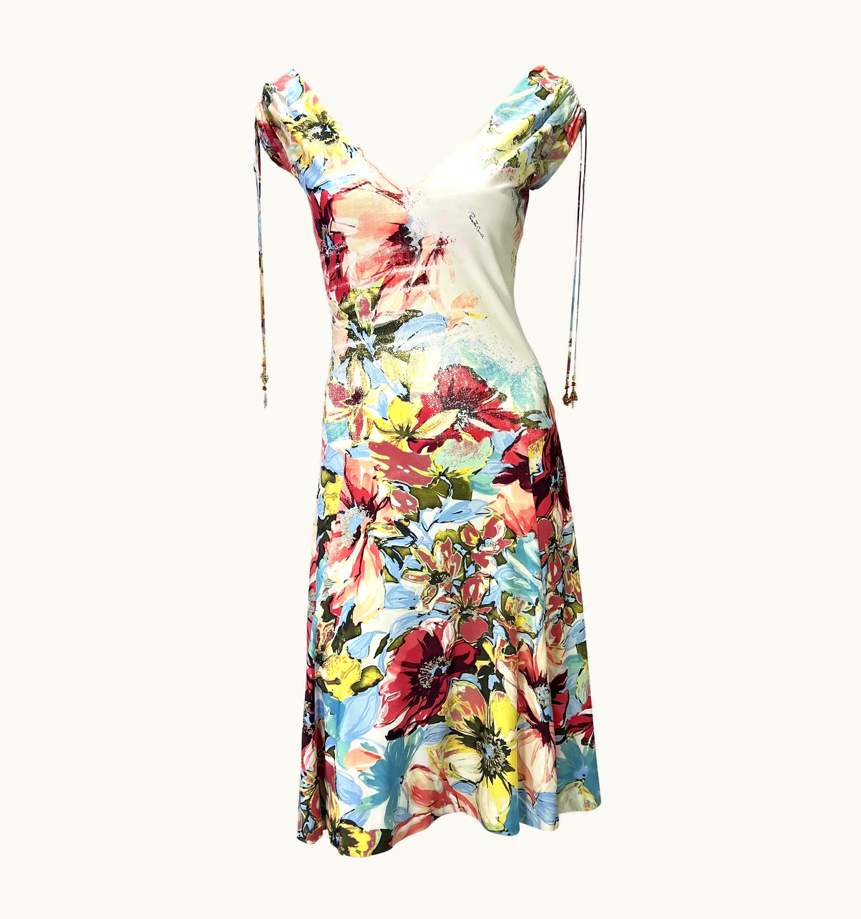 Roberto Cavalli S/S 2003 Roberto Cavalli Floral Abstract Watercolor Viscose Stretch Charm Dress