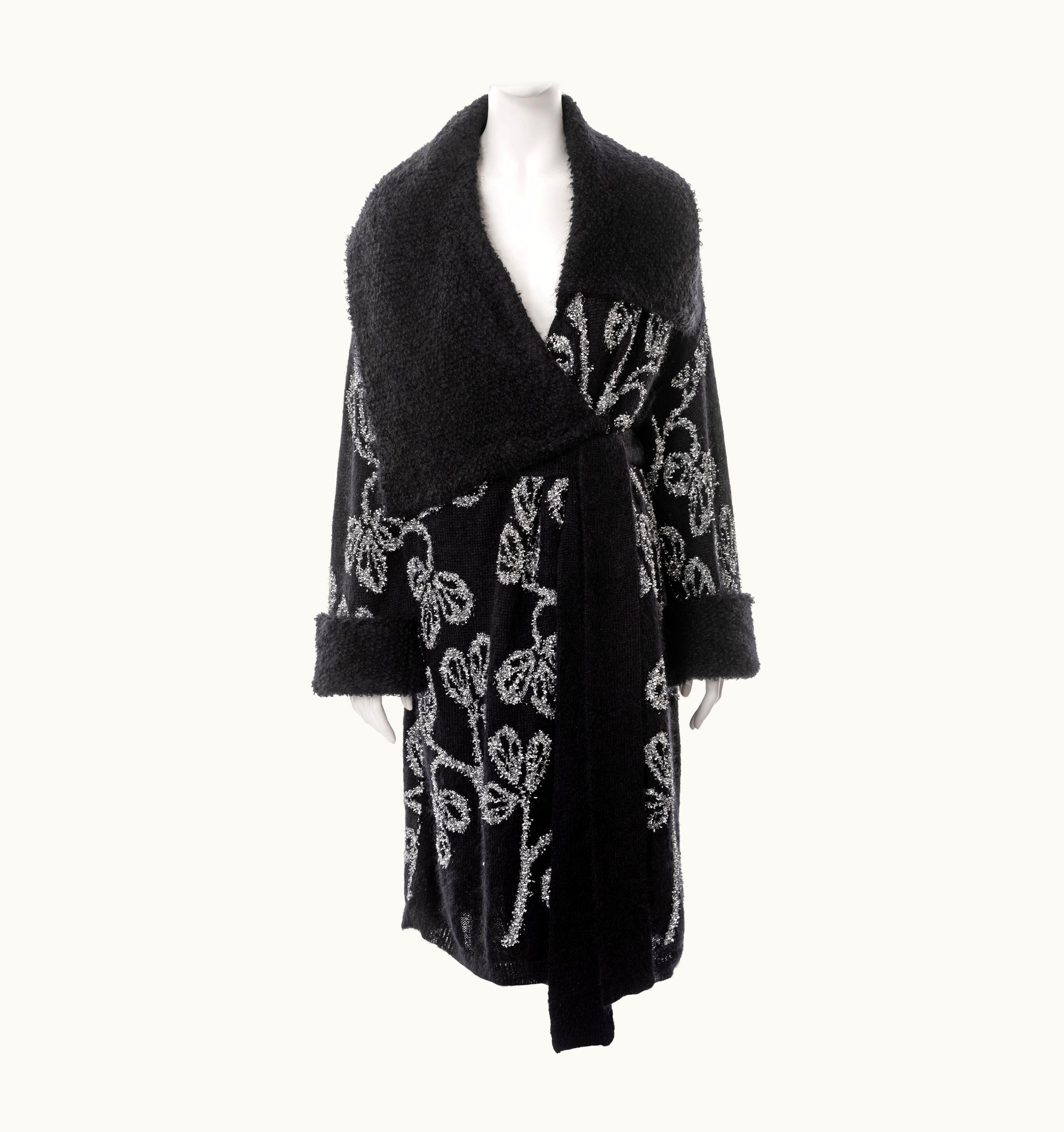 John Galliano John Galliano Black Knitted Wool Cardigan With Silver Tinsel Embroidery, S/S 2003