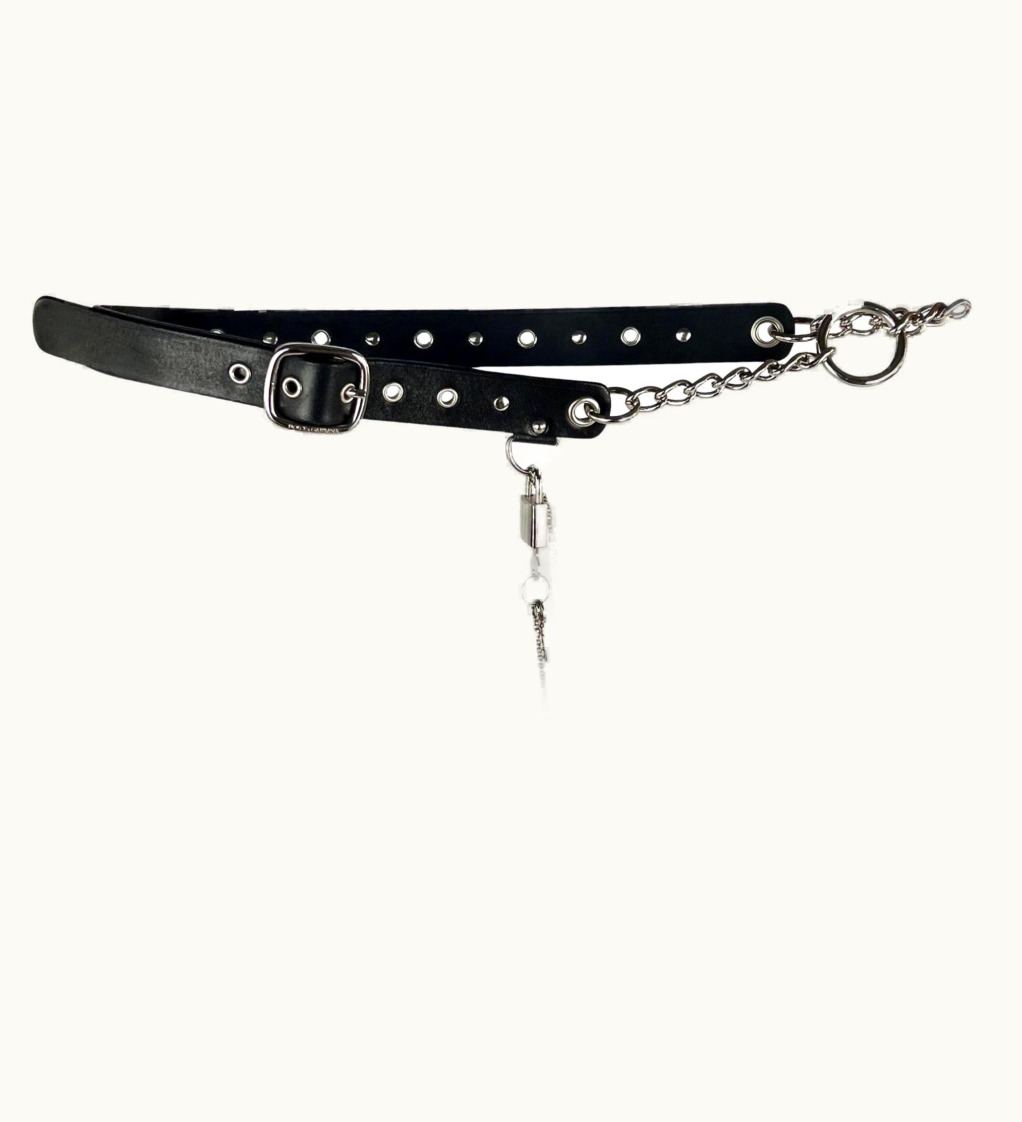 Dolce & Gabbana S/S 2003 Dolce & Gabbana 'Sex & Love' Padlock Chain Eyelet Leather Belt