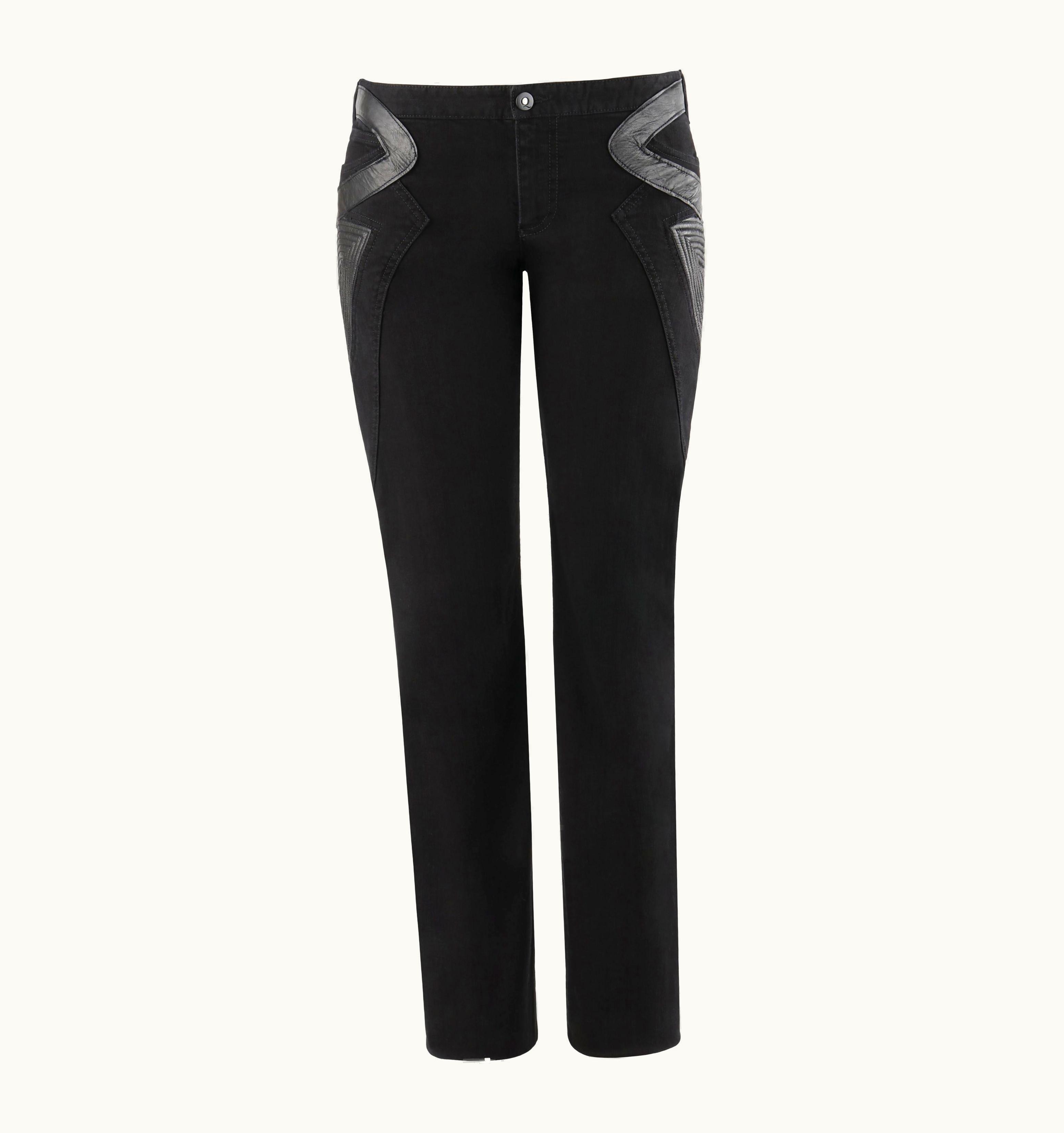 Alexander McQueen Alexander McQUEEN AW 2003 "Scanners" Black Leather Detail Denim Jean Pants