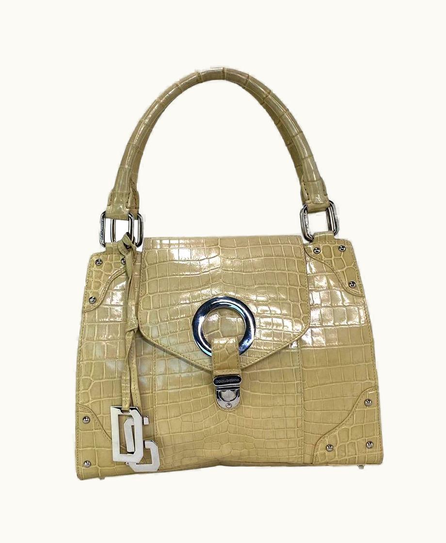 Dolce & Gabbana AW 2003 Dolce & Gabbana Crocodile Techno Romantic Large Beige Shoulder Bag