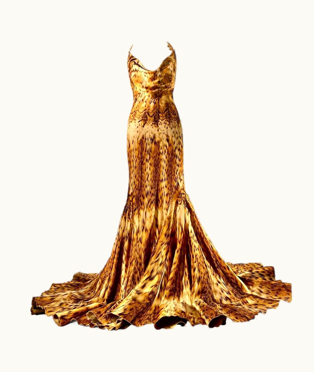 Roberto Cavalli Roberto Cavalli Vintage Gold Leopard Evening Gown Dress Fall/Winter 2003