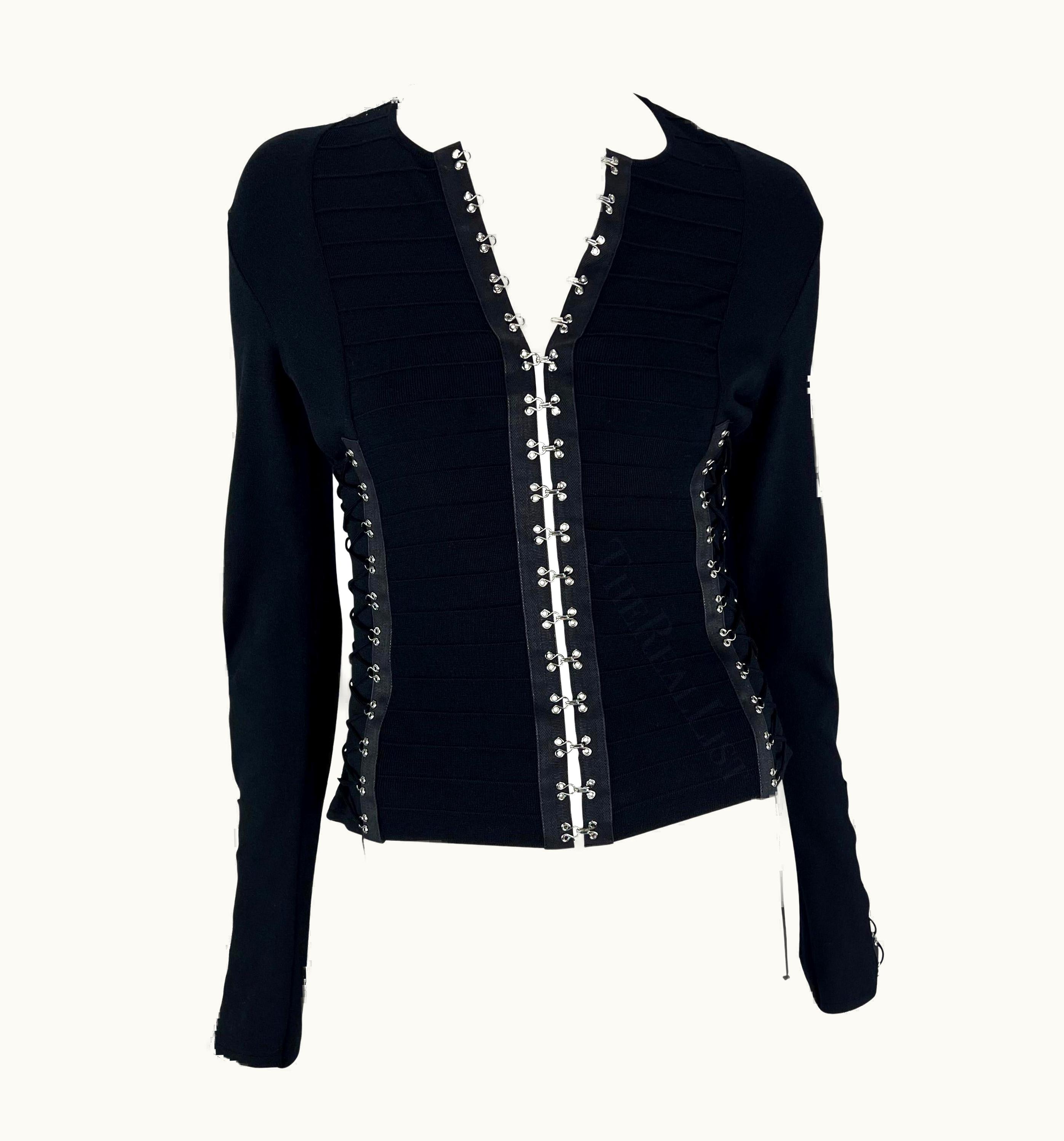 John Galliano S/S 2003 John Galliano Black Knit Hook Lace Up Sweater Top